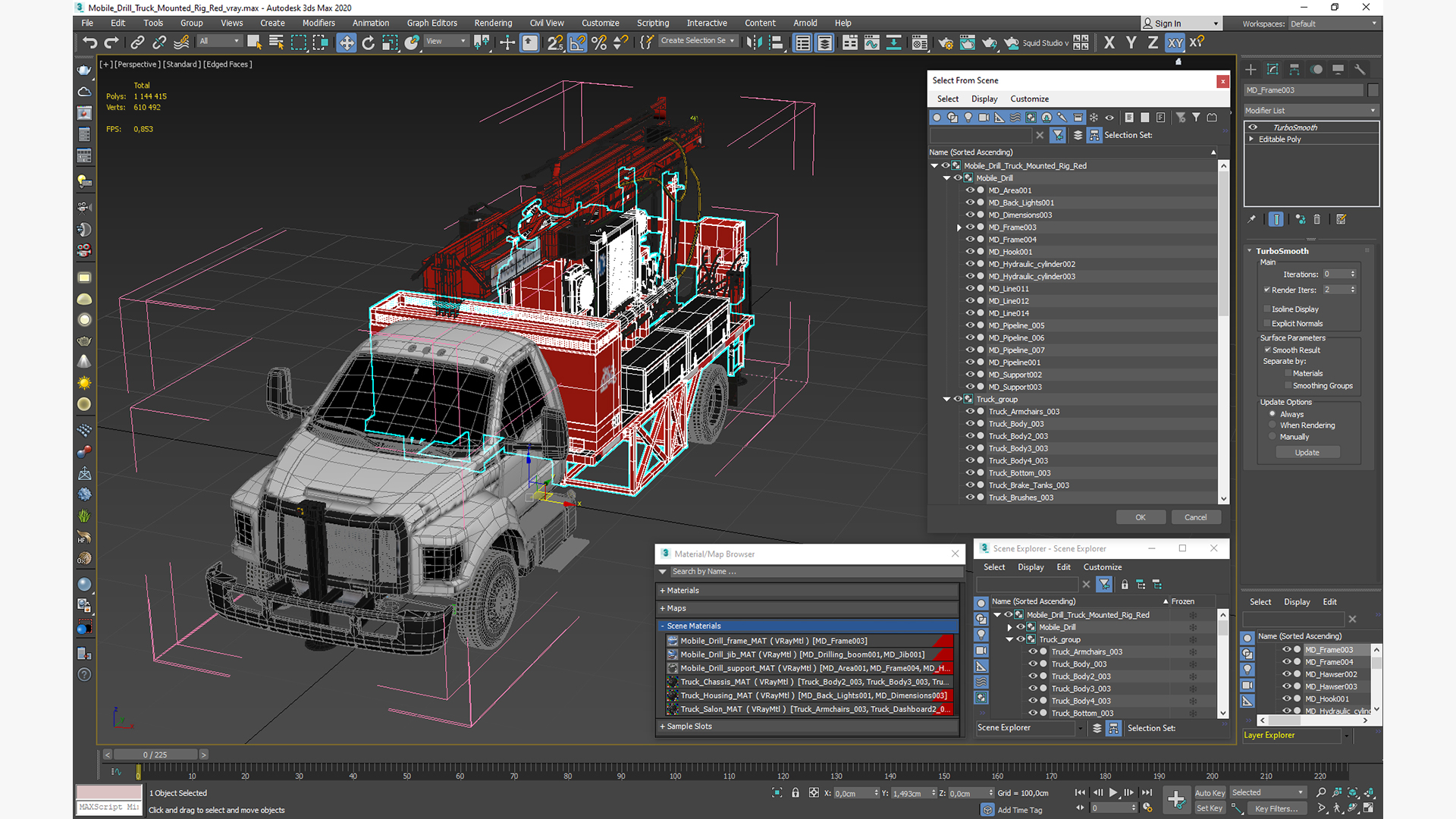 Mobile Drill Truck Mounted Rig Red 3D model