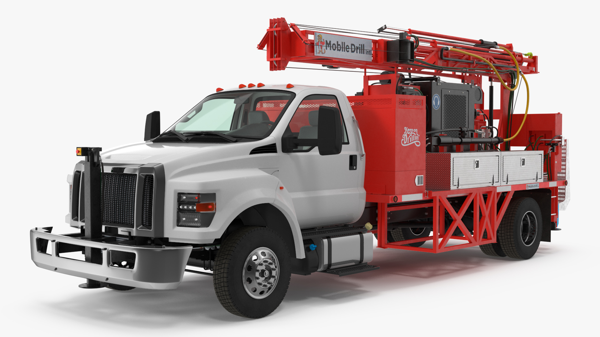 Mobile Drill Truck Mounted Rig Red 3D model