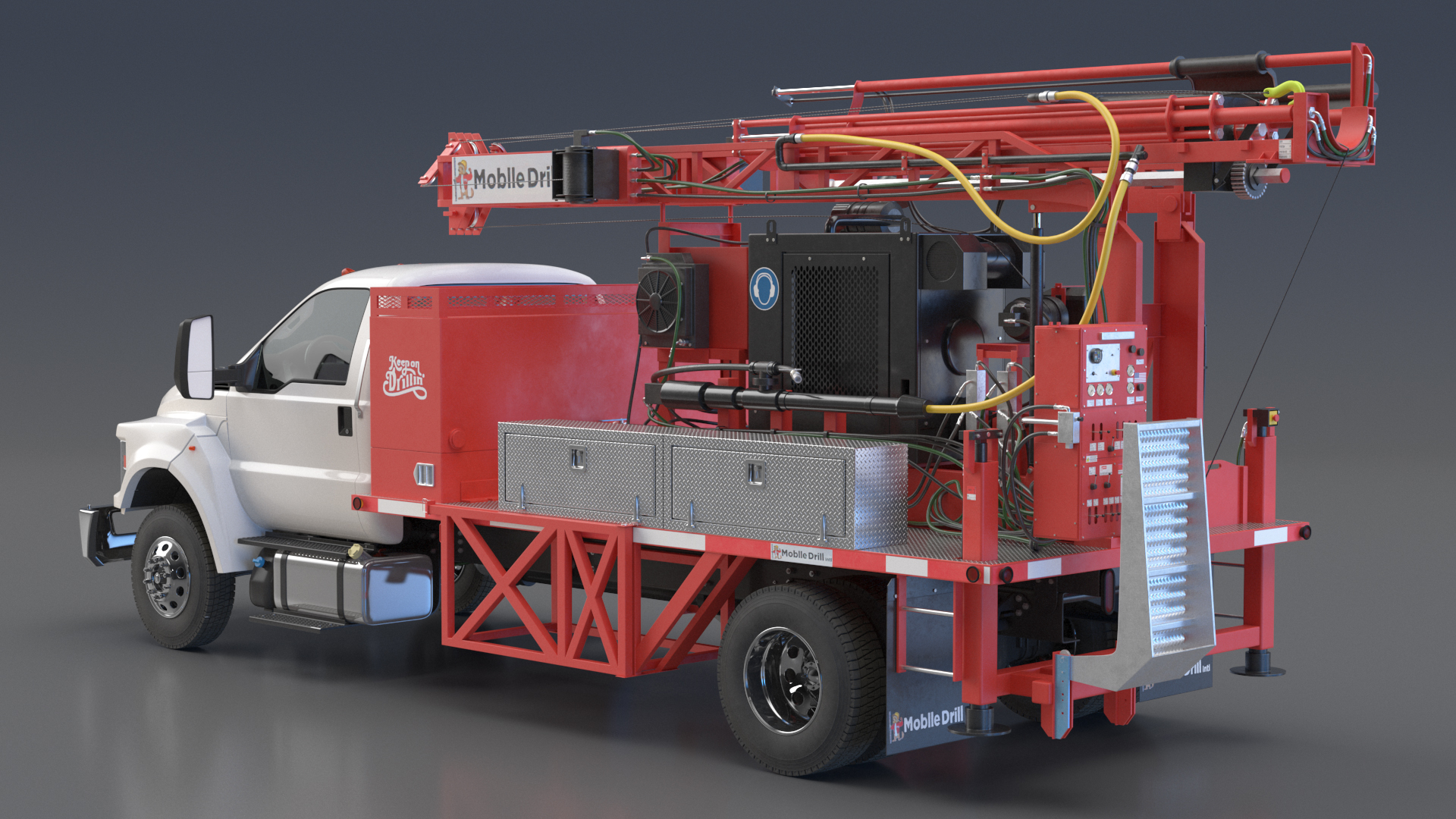 Mobile Drill Truck Mounted Rig Red 3D model