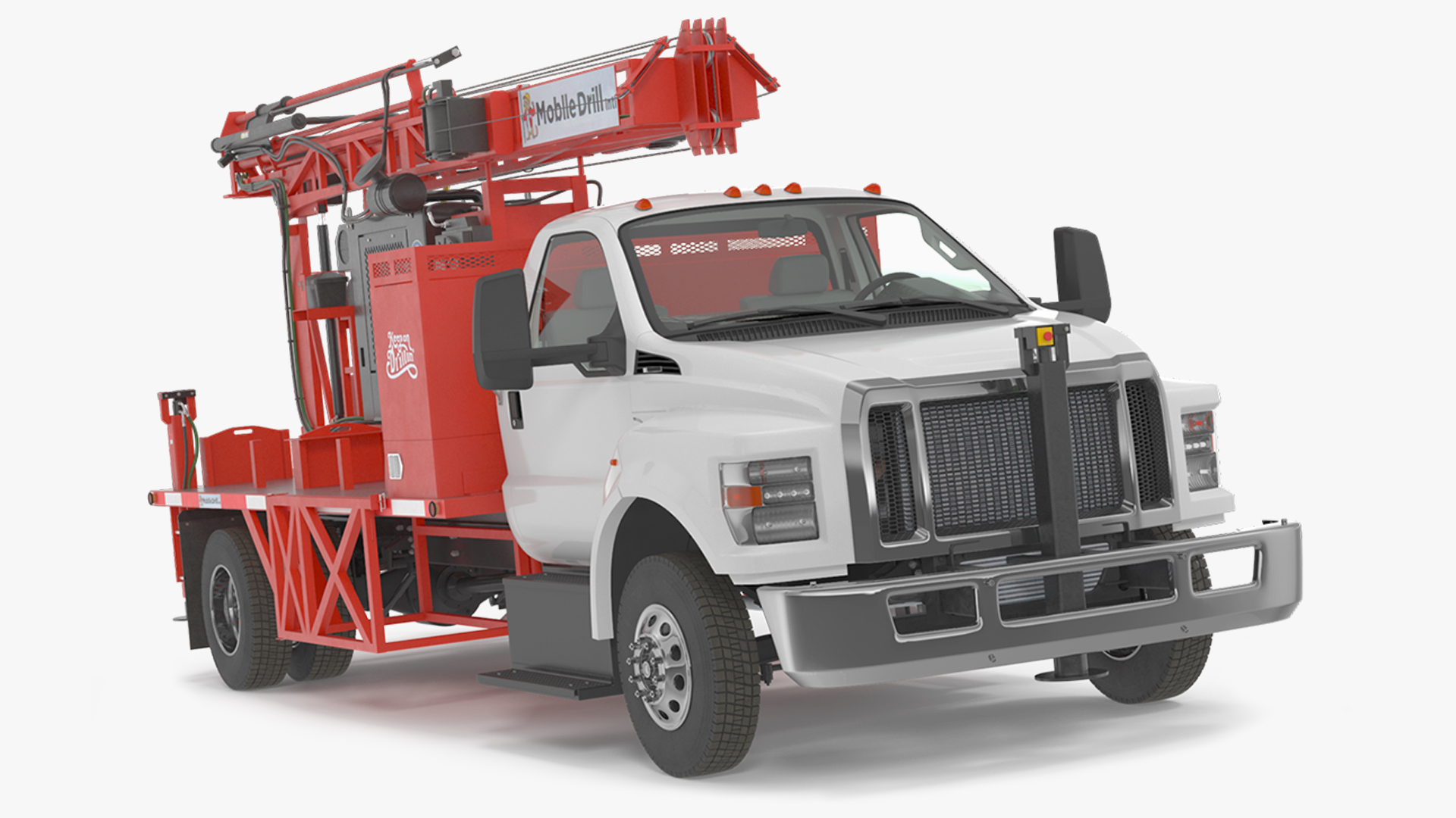 Mobile Drill Truck Mounted Rig Red 3D model