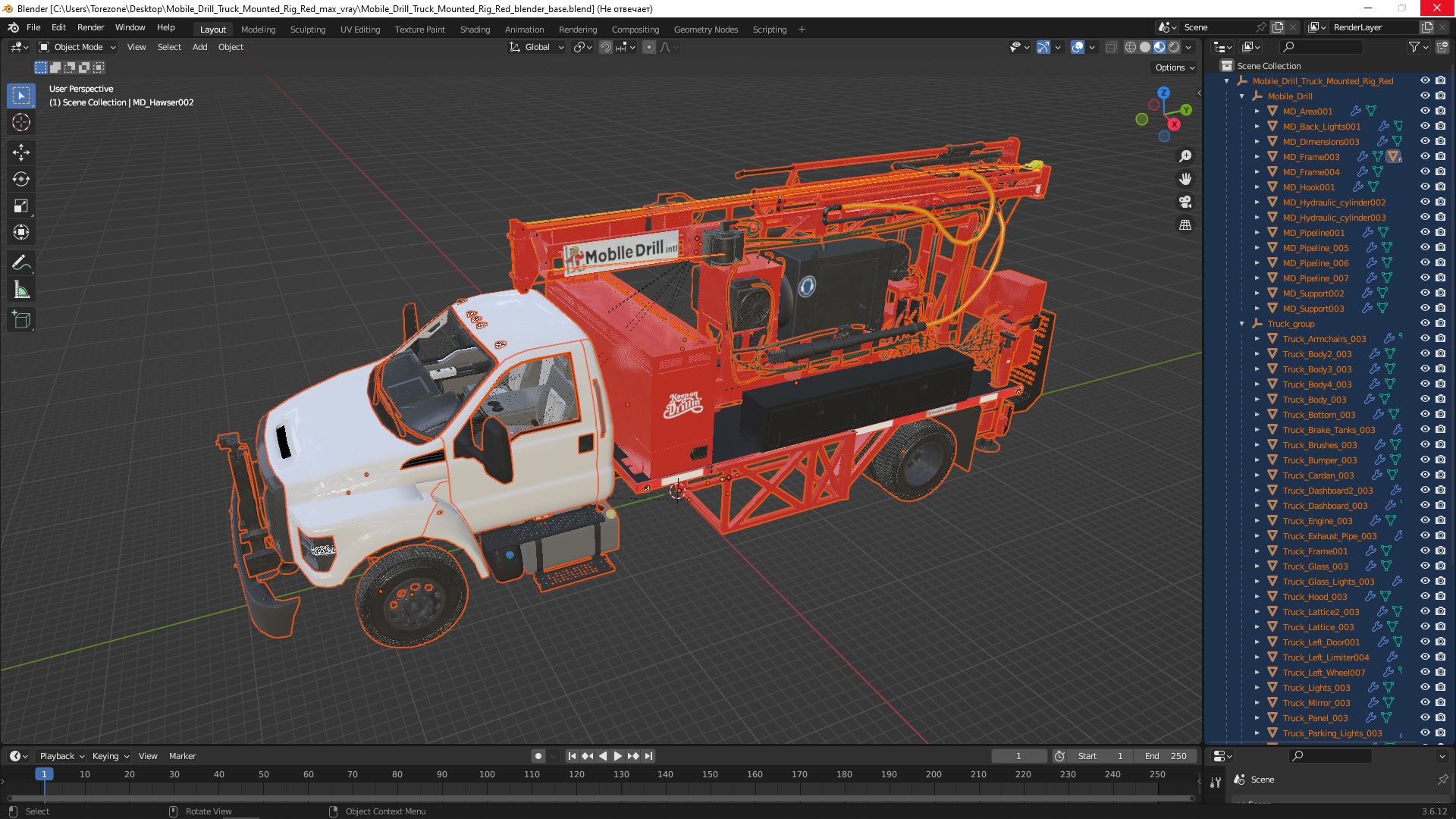 Mobile Drill Truck Mounted Rig Red 3D model