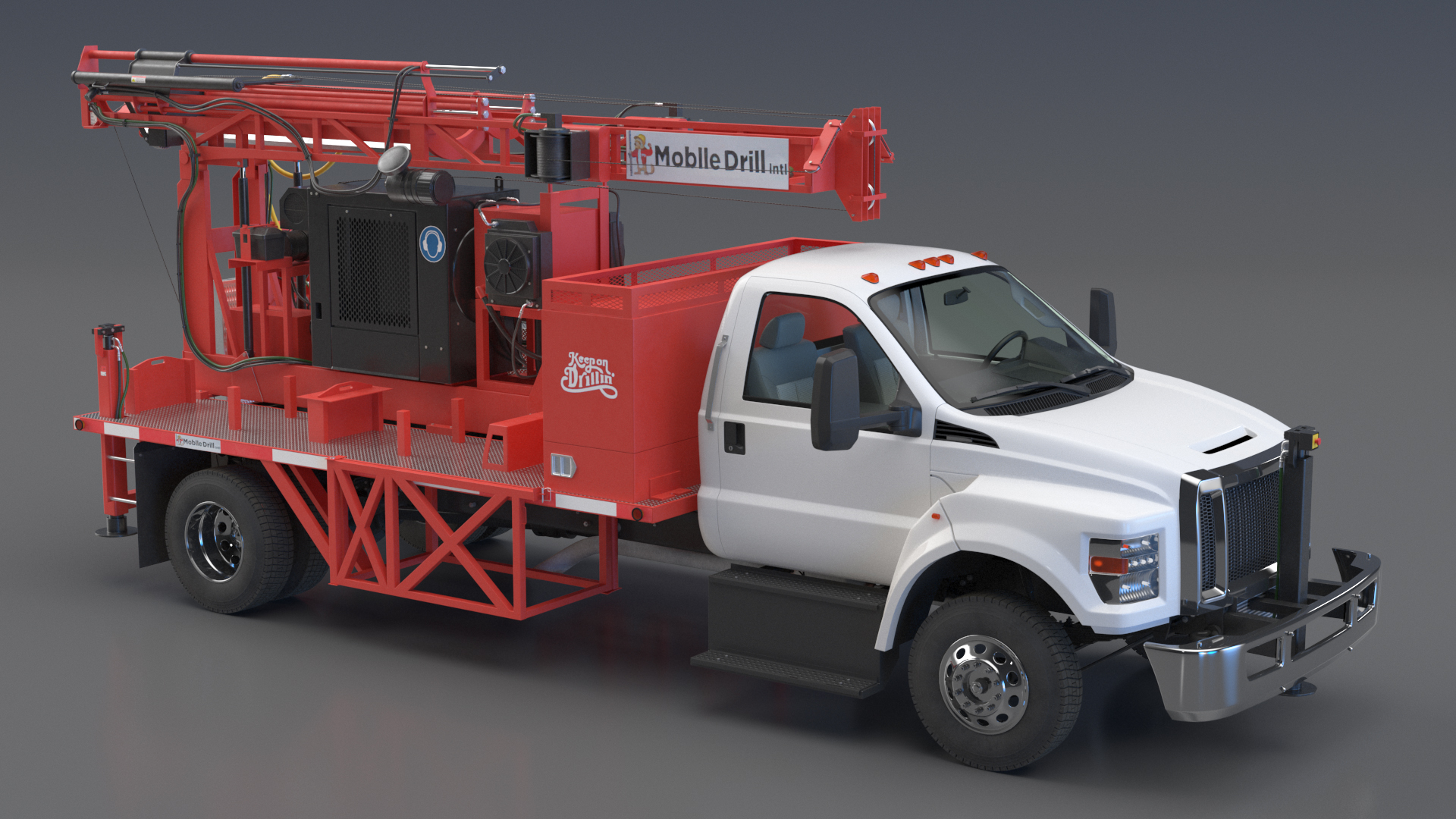 Mobile Drill Truck Mounted Rig Red 3D model