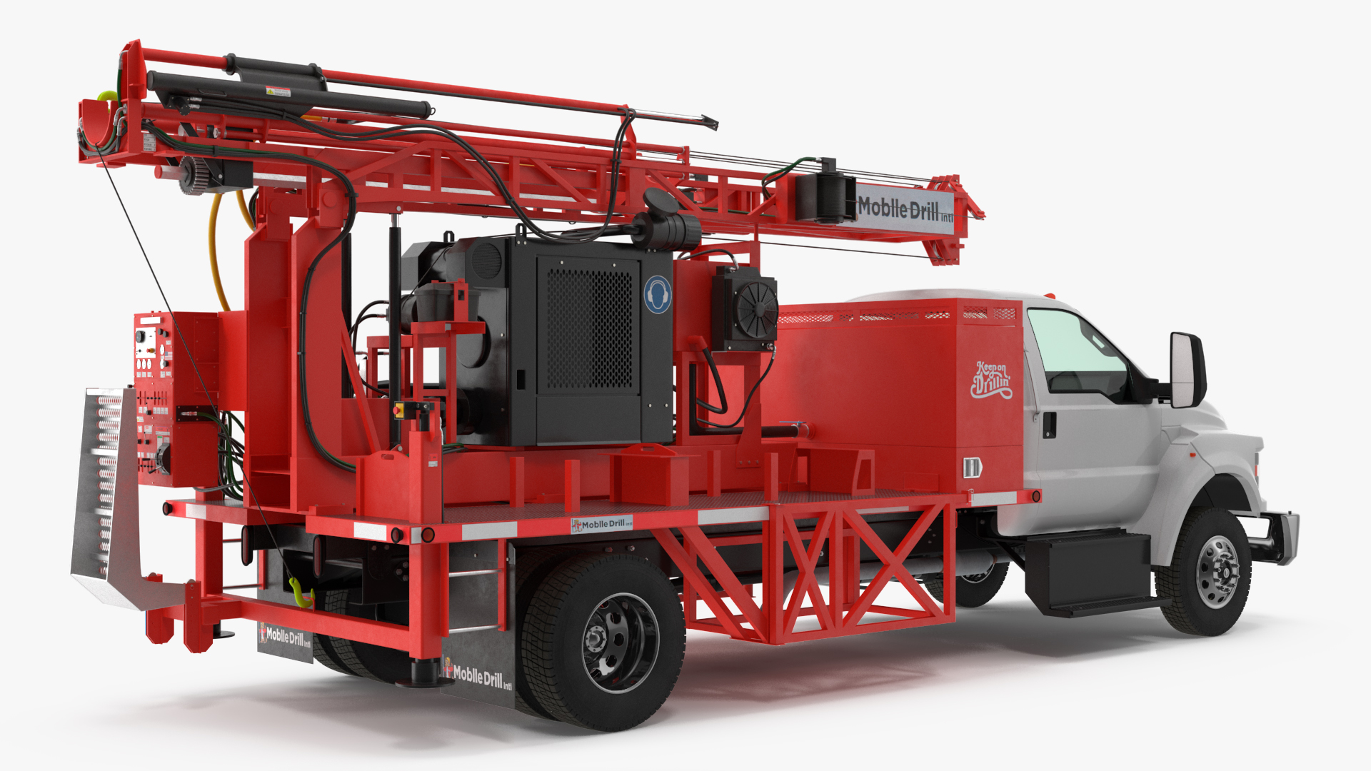 Mobile Drill Truck Mounted Rig Red 3D model