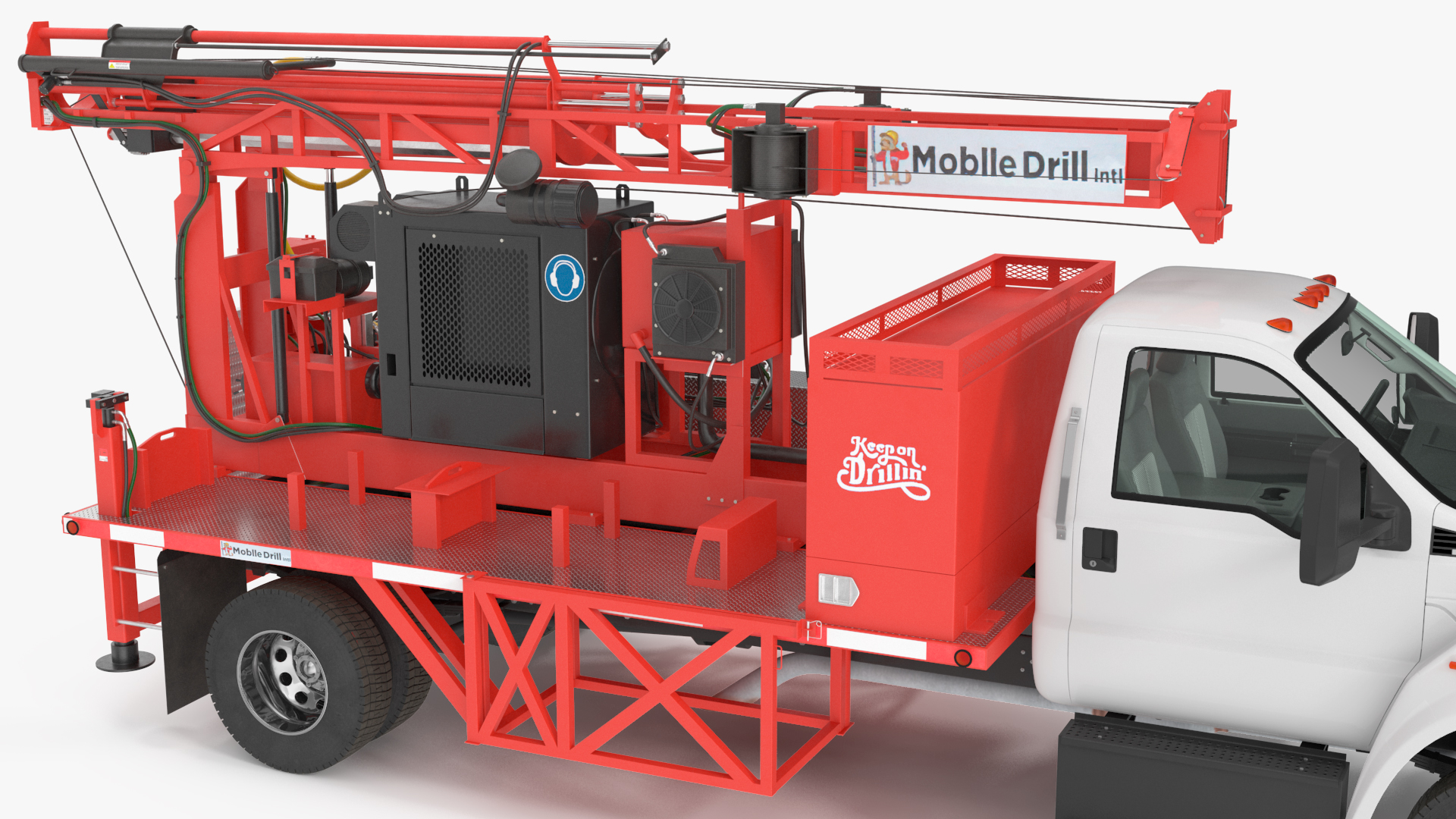 Mobile Drill Truck Mounted Rig Red 3D model