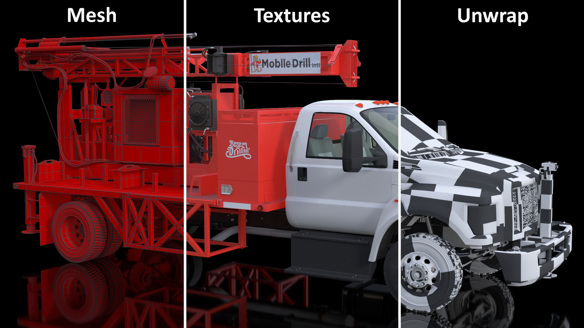 Mobile Drill Truck Mounted Rig Red 3D model