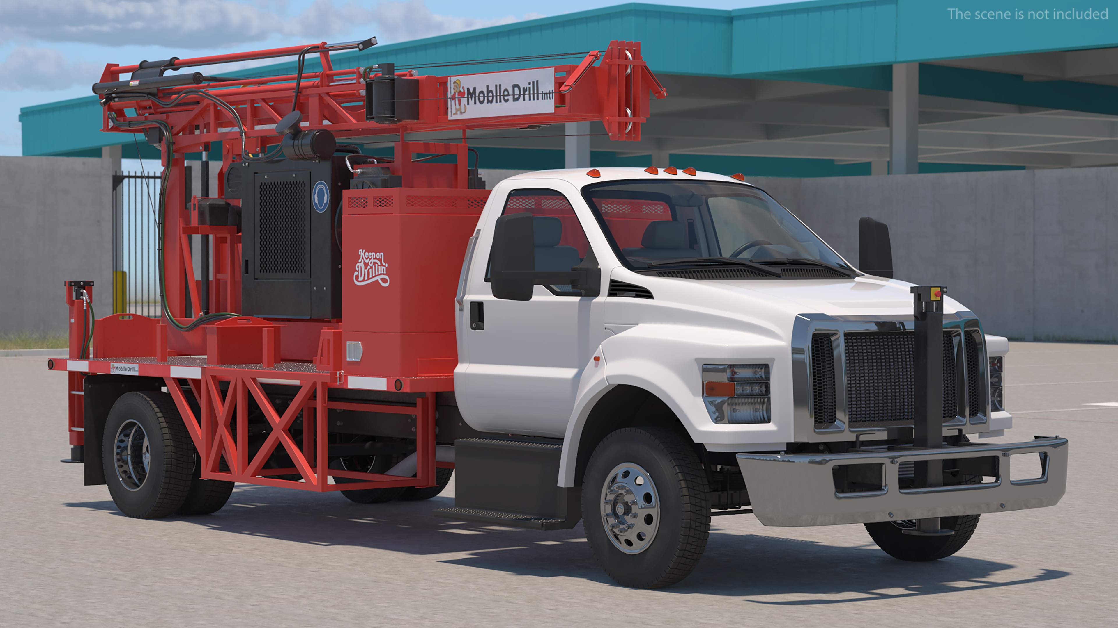 Mobile Drill Truck Mounted Rig Red 3D model