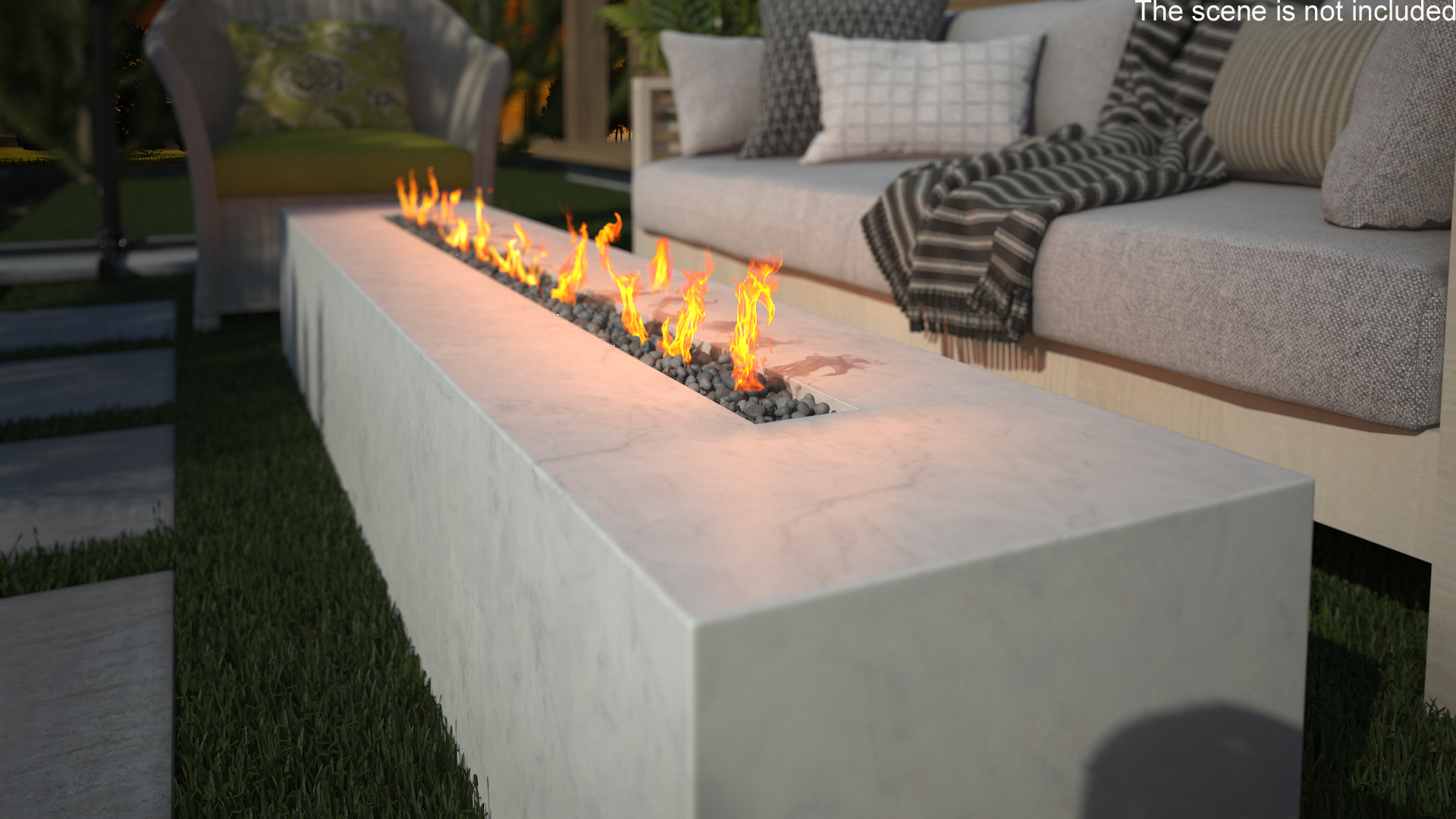 Gas Fire Pit Rectangular Marble White 3D