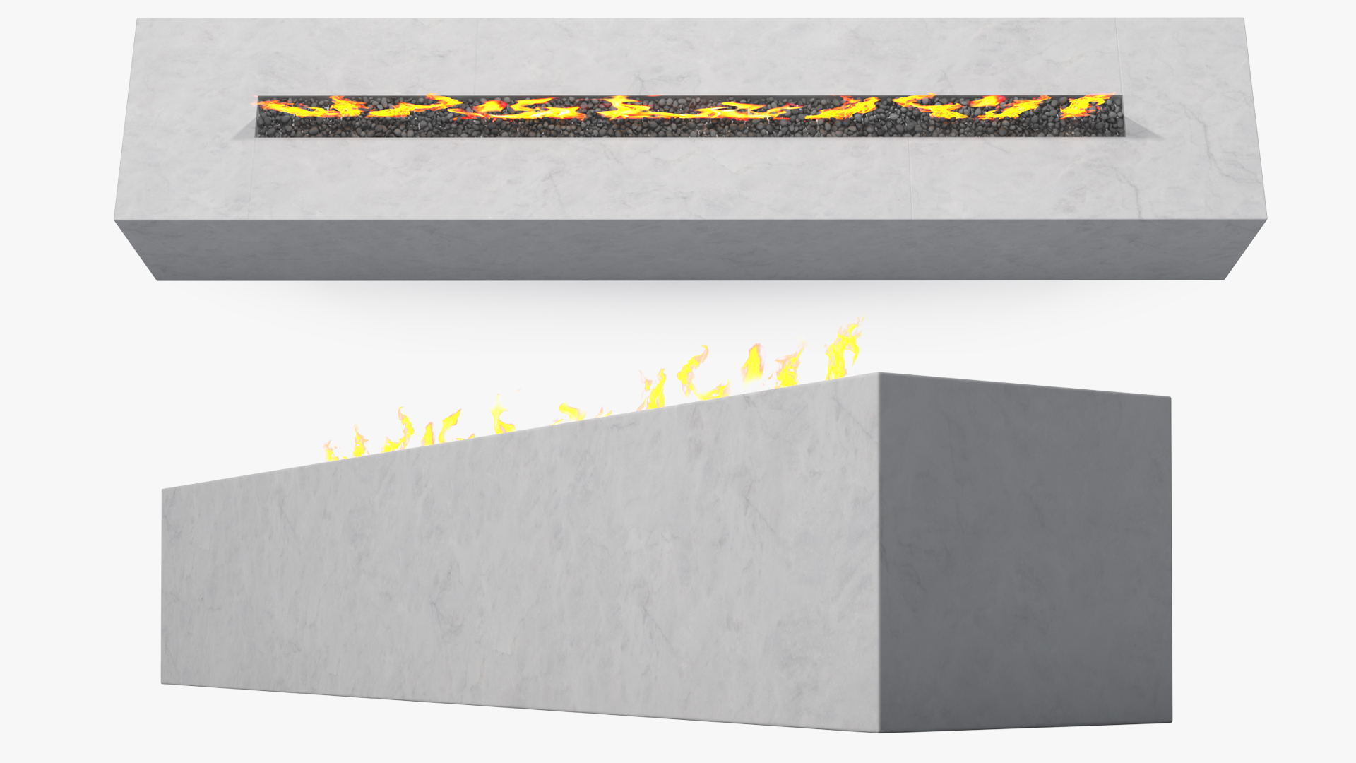 Gas Fire Pit Rectangular Marble White 3D