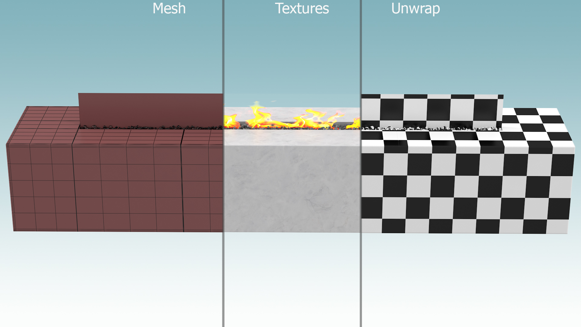 Gas Fire Pit Rectangular Marble White 3D