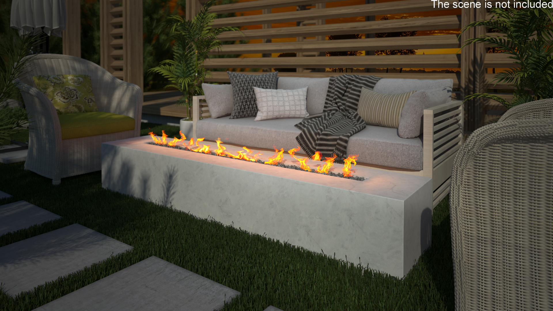 Gas Fire Pit Rectangular Marble White 3D