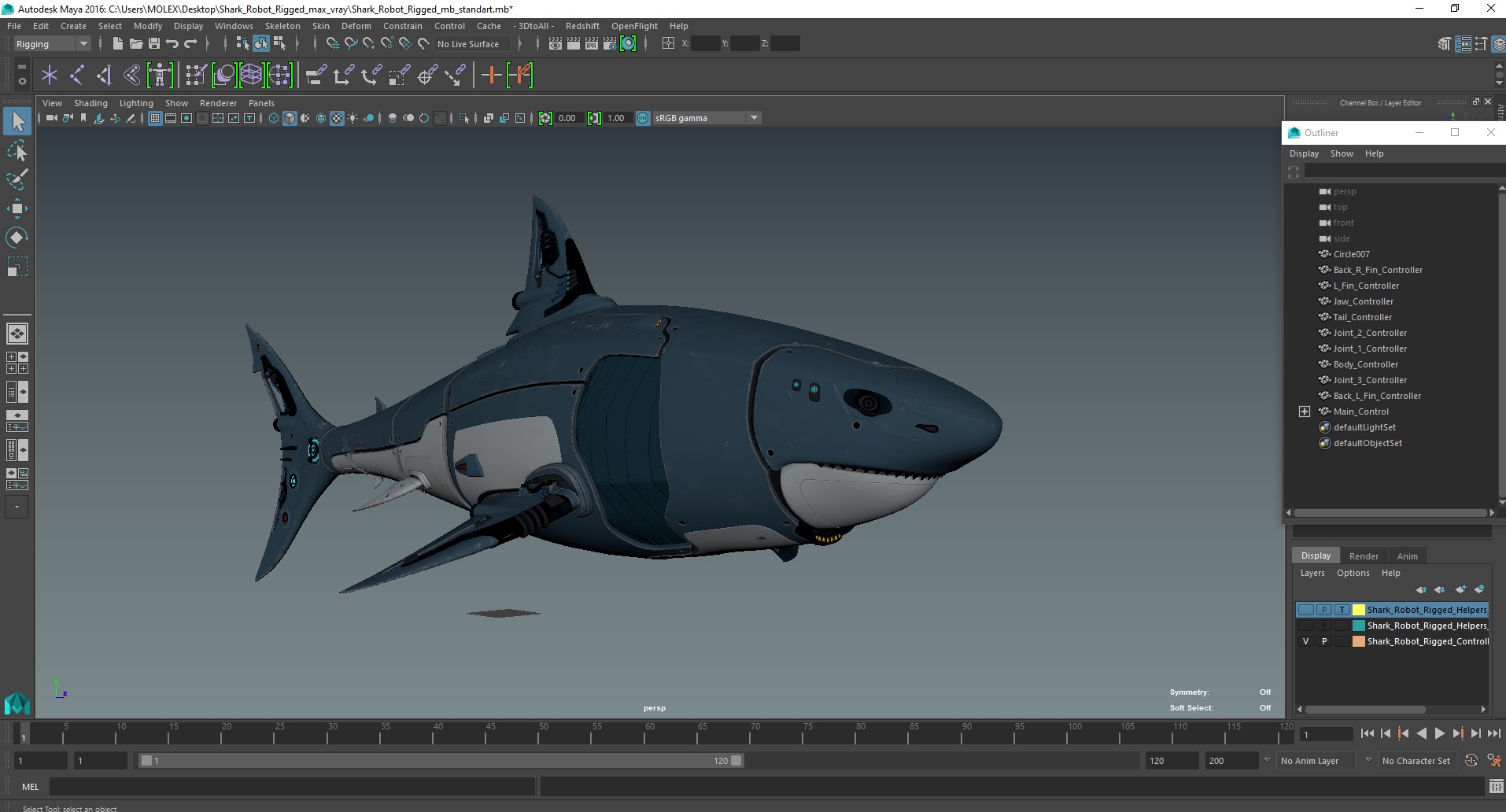Shark Robot Rigged for Maya 3D