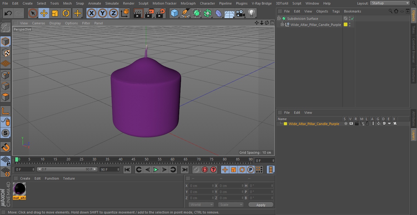 3D Wide Altar Pillar Candle Purple