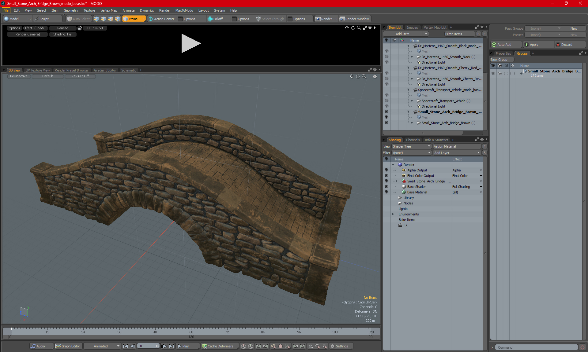 Small Stone Arch Bridge Brown 3D model