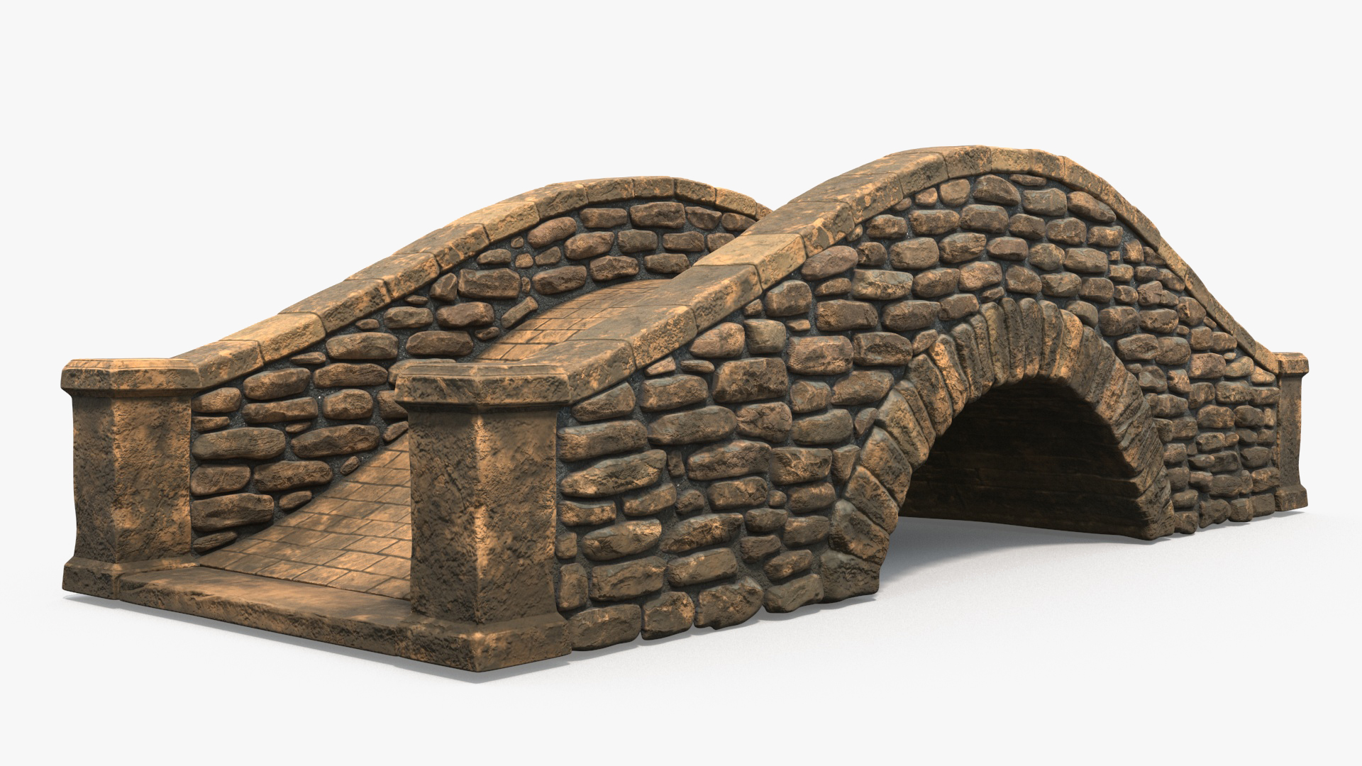 Small Stone Arch Bridge Brown 3D model