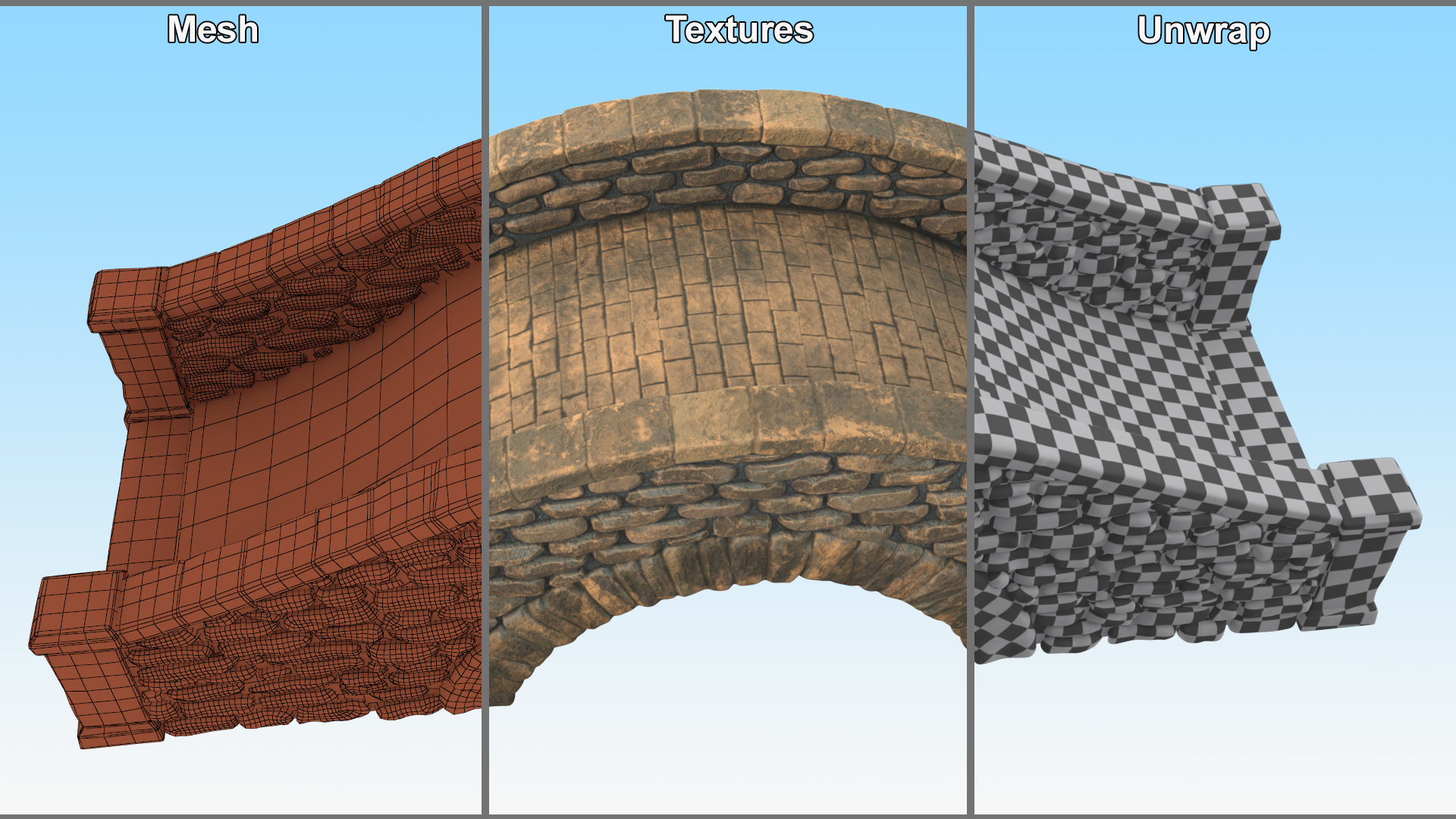 Small Stone Arch Bridge Brown 3D model