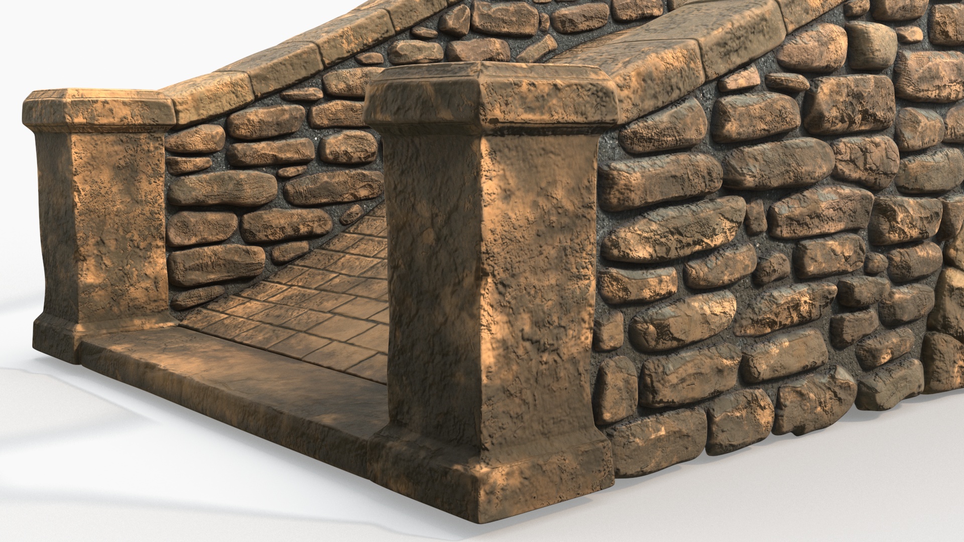 Small Stone Arch Bridge Brown 3D model