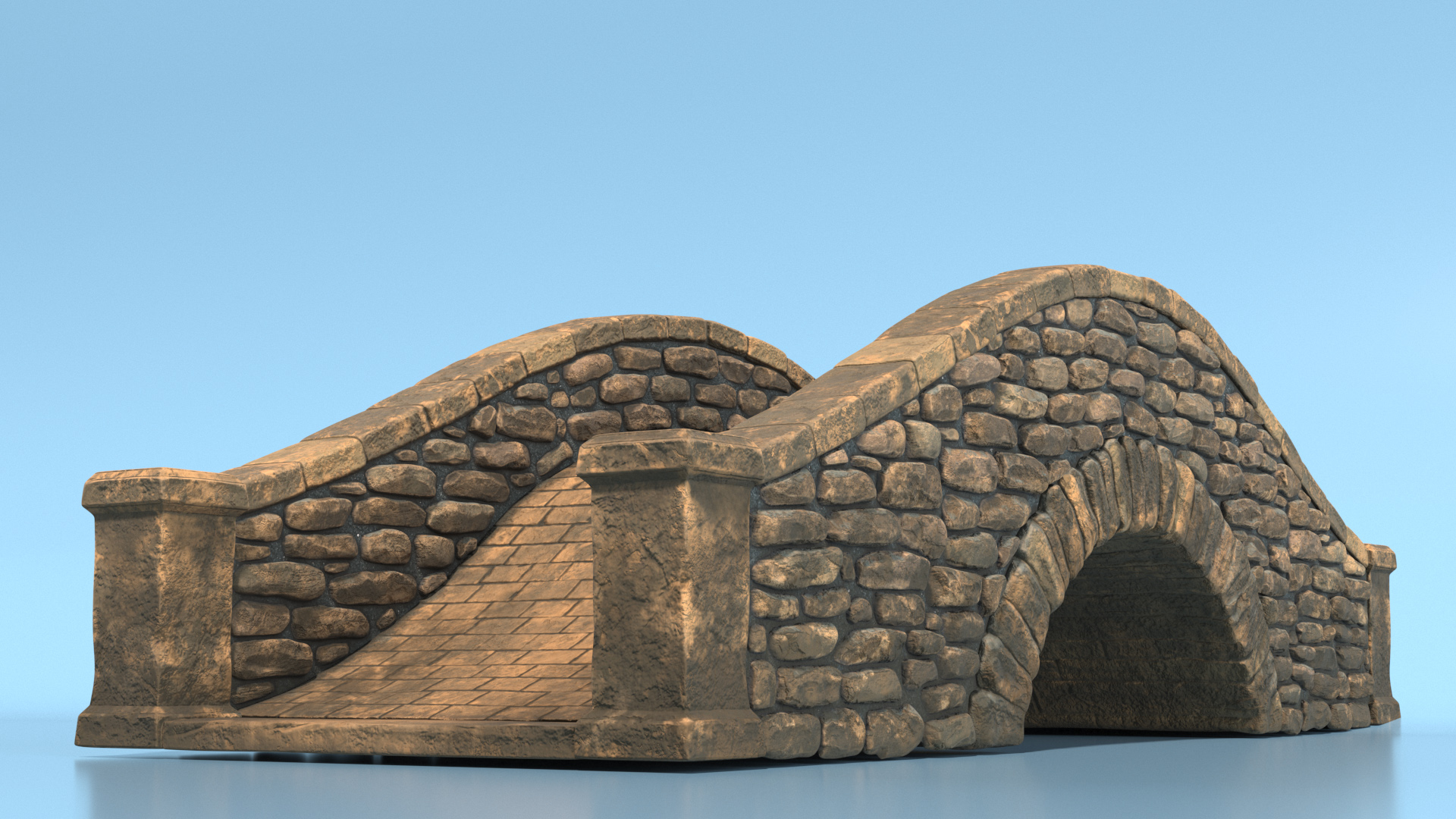 Small Stone Arch Bridge Brown 3D model