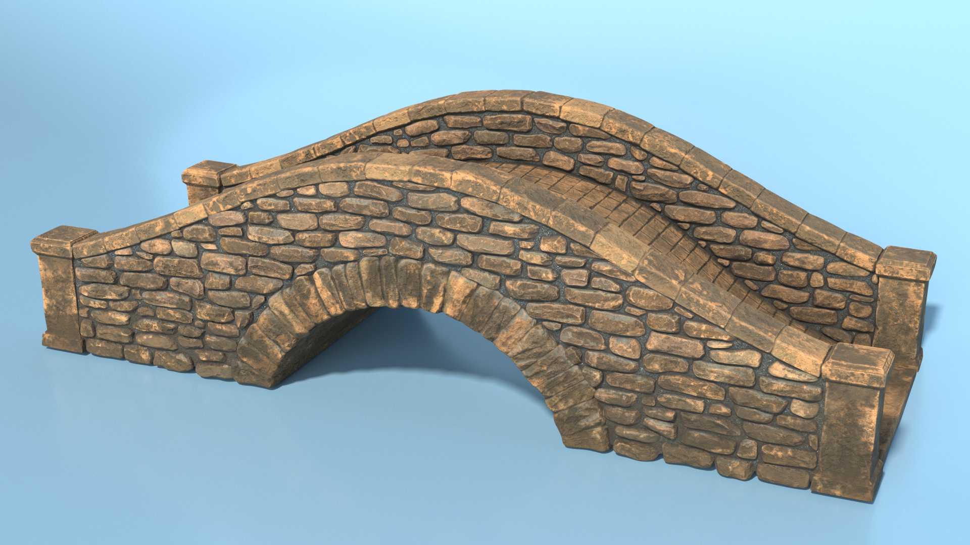 Small Stone Arch Bridge Brown 3D model