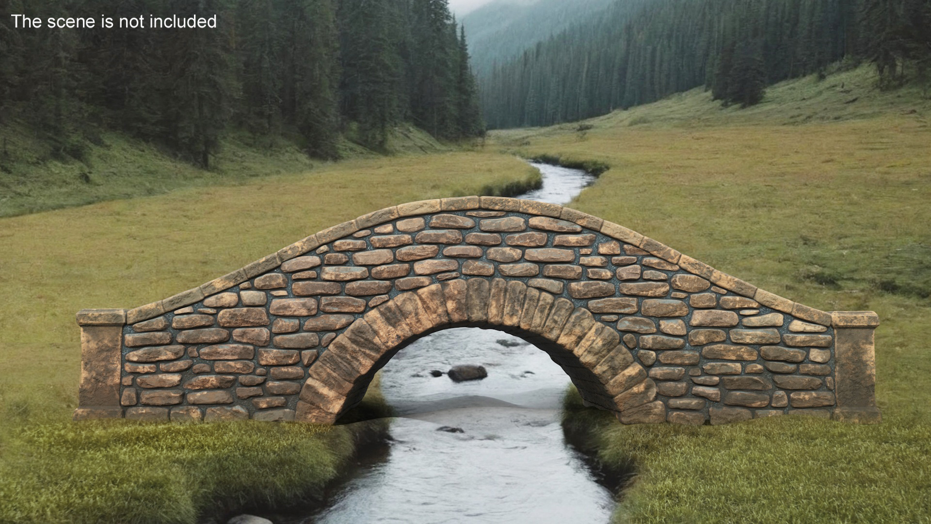 Small Stone Arch Bridge Brown 3D model