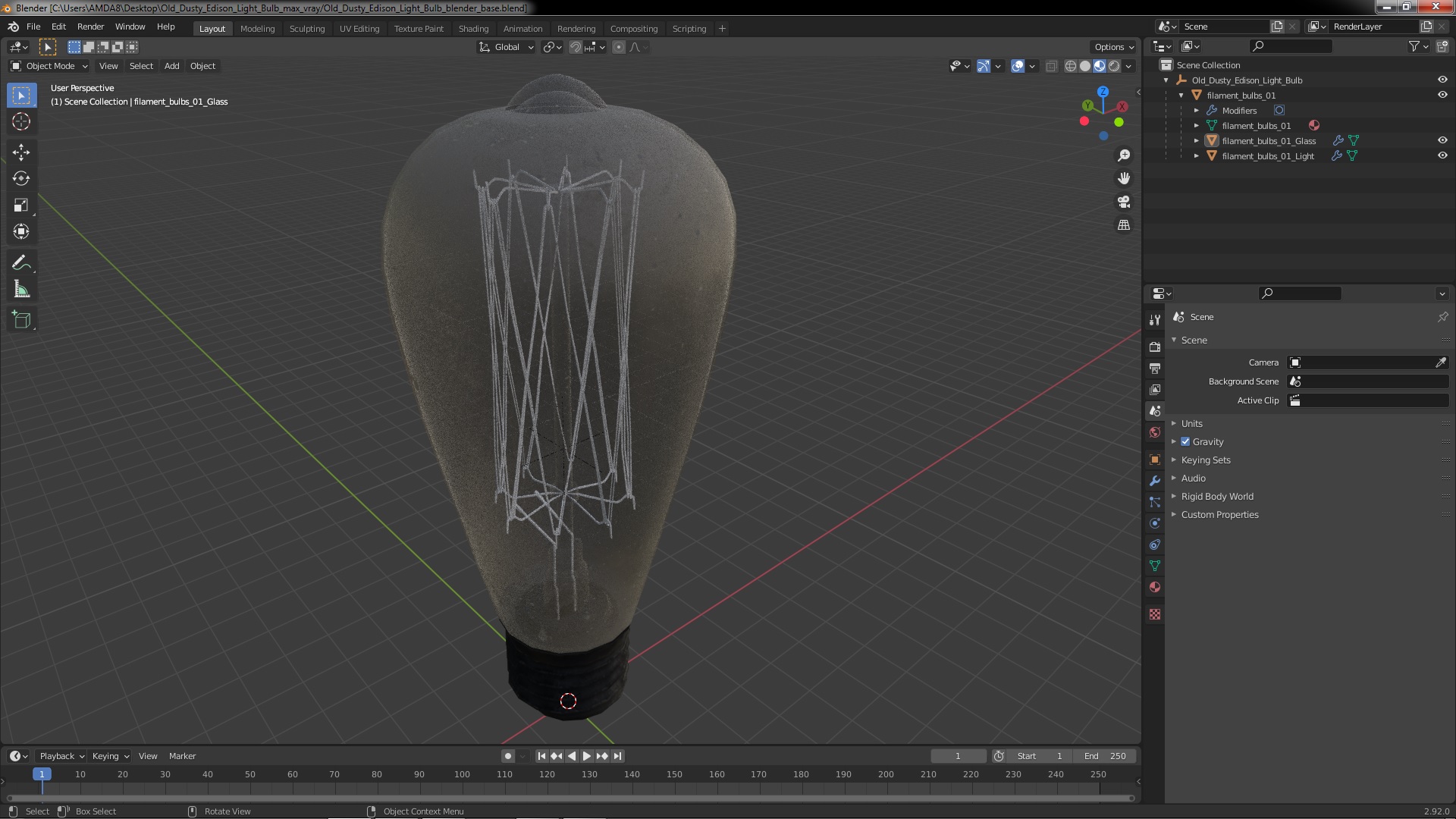 Old Dusty Edison Light Bulb 3D