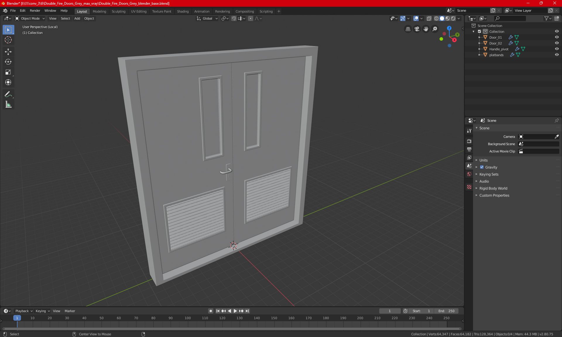 Double Fire Doors Grey 3D
