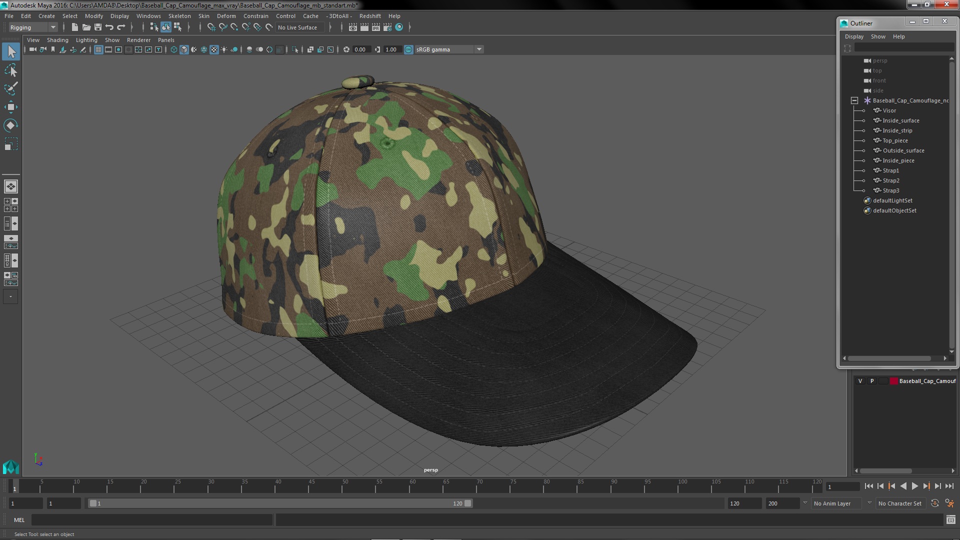 3D Baseball Cap Camouflage model