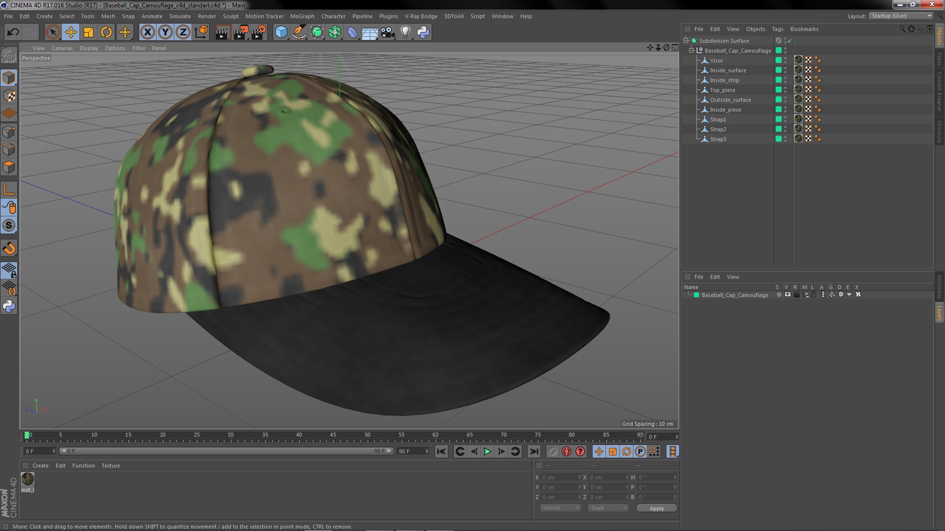 3D Baseball Cap Camouflage model