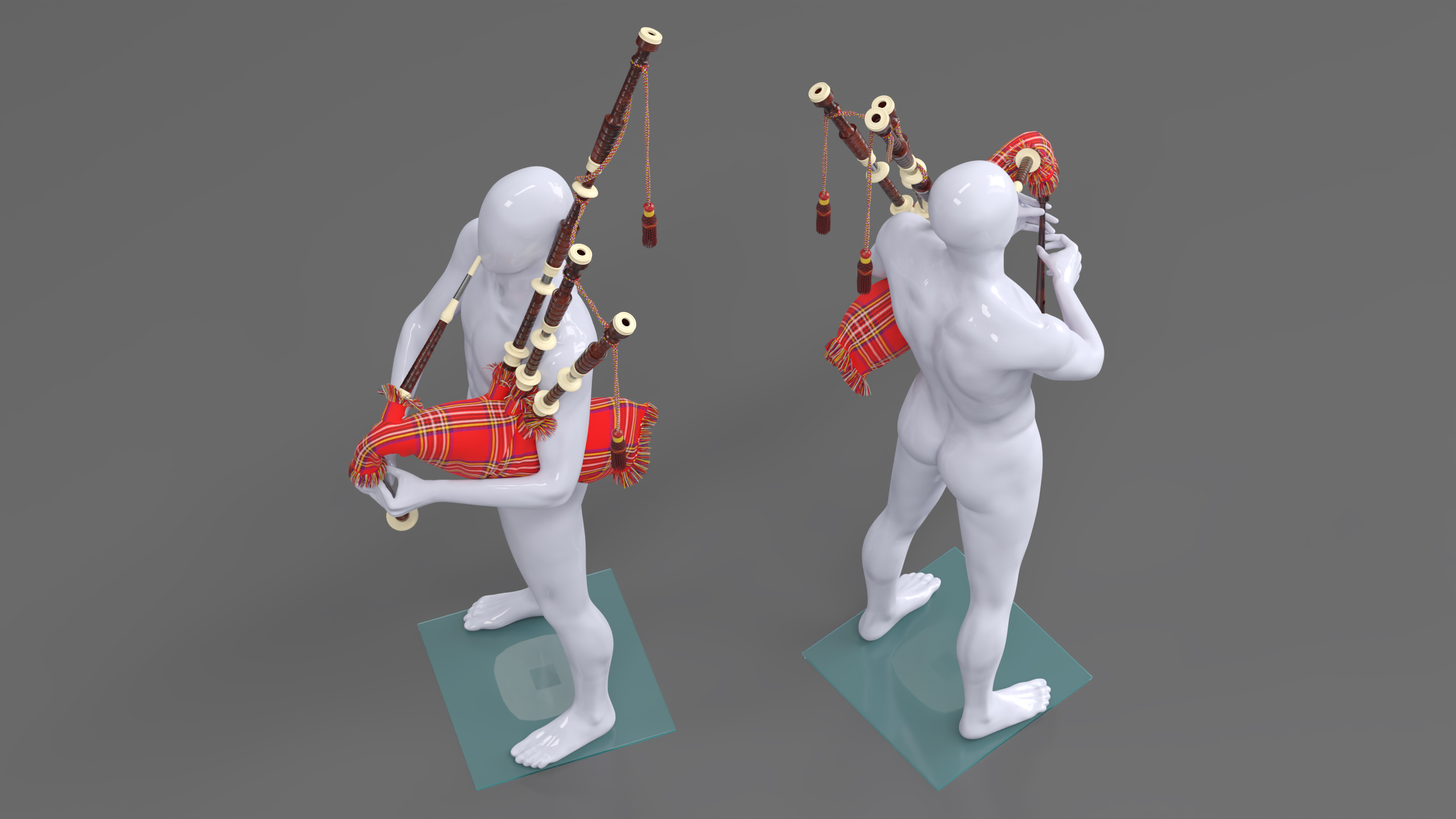 3D Mannequin with Scottish Red Bagpipes