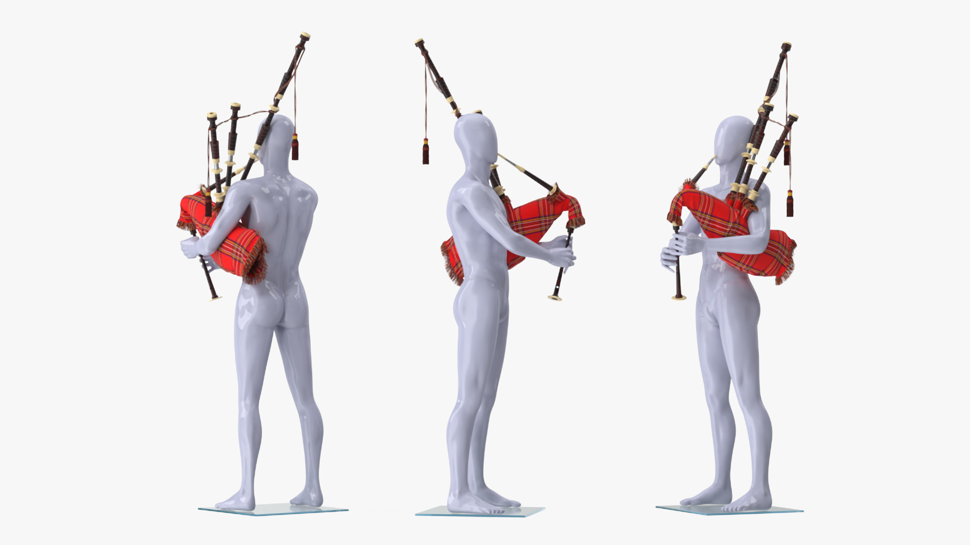 3D Mannequin with Scottish Red Bagpipes