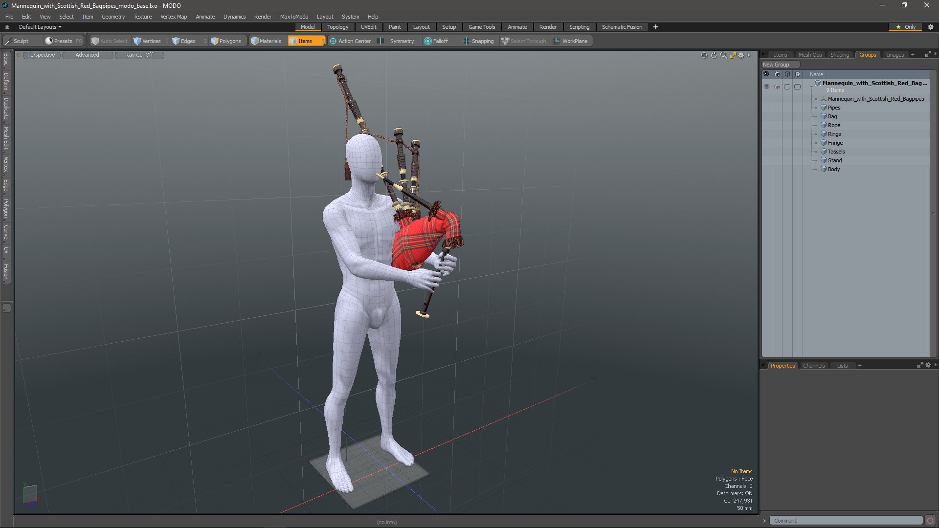 3D Mannequin with Scottish Red Bagpipes