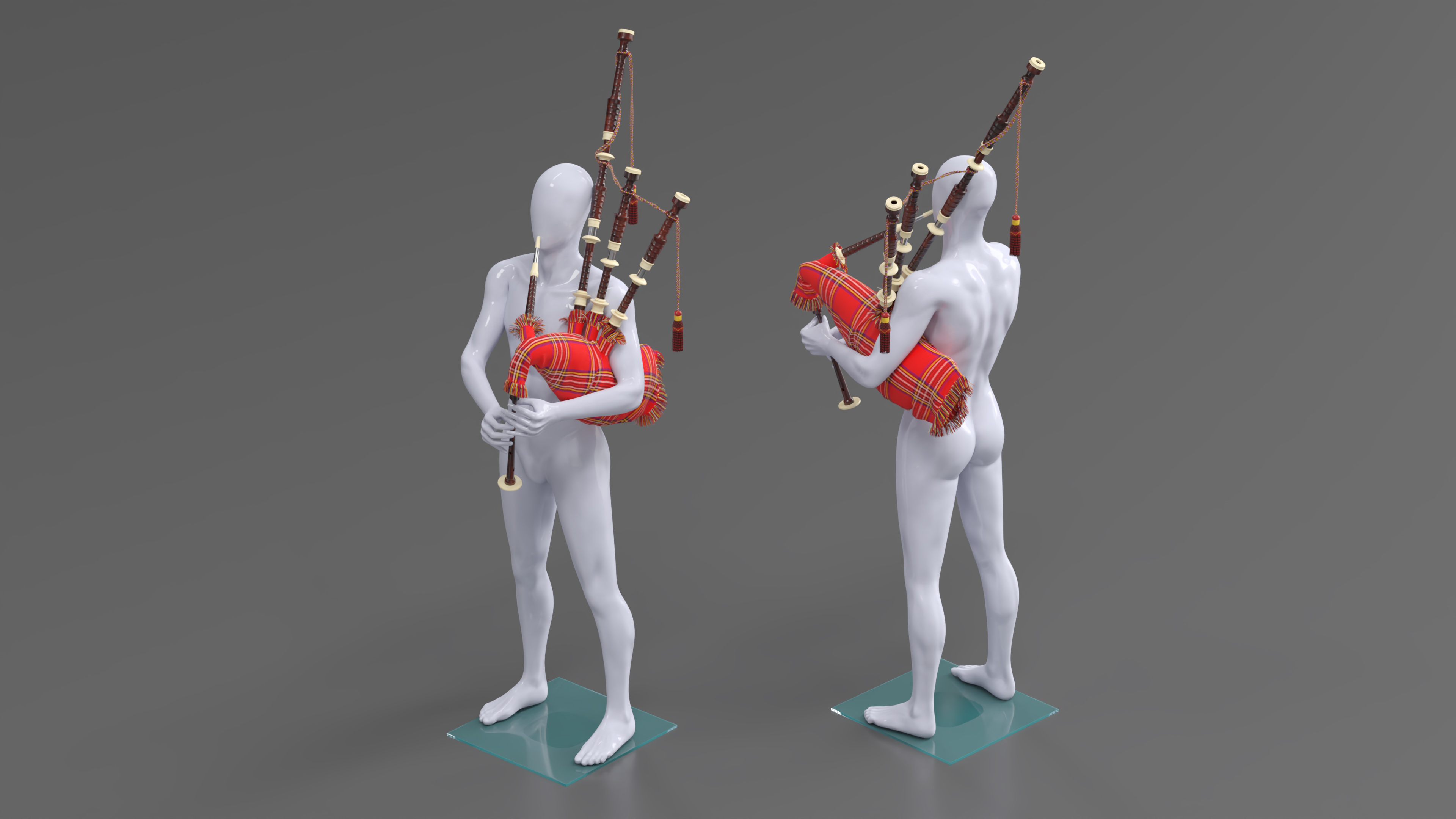 3D Mannequin with Scottish Red Bagpipes