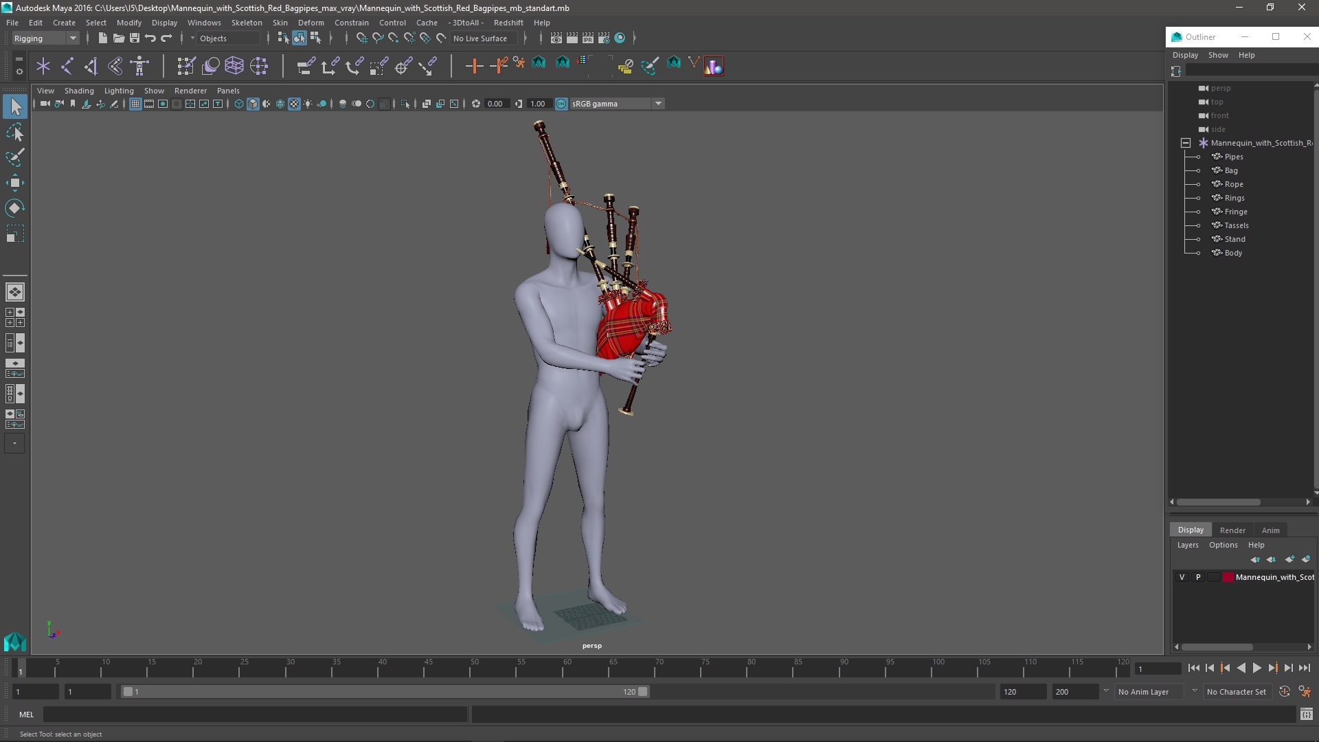 3D Mannequin with Scottish Red Bagpipes