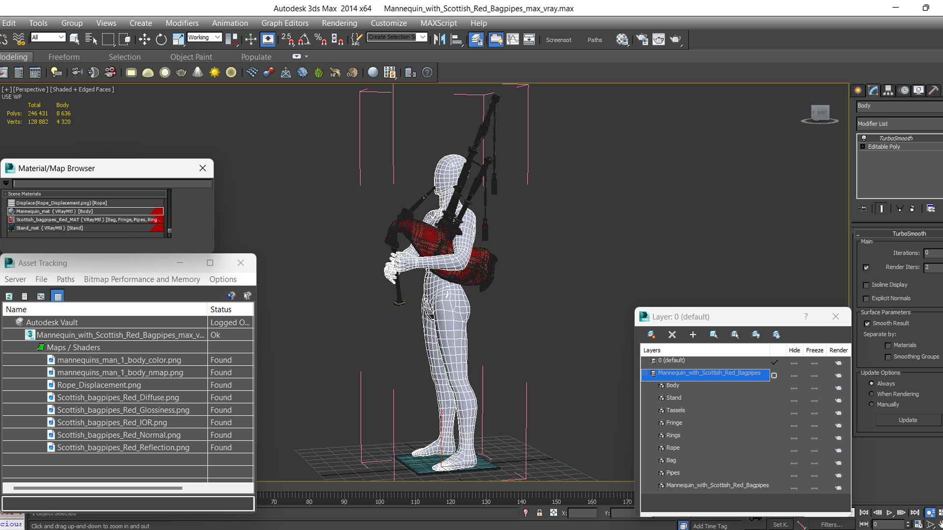 3D Mannequin with Scottish Red Bagpipes
