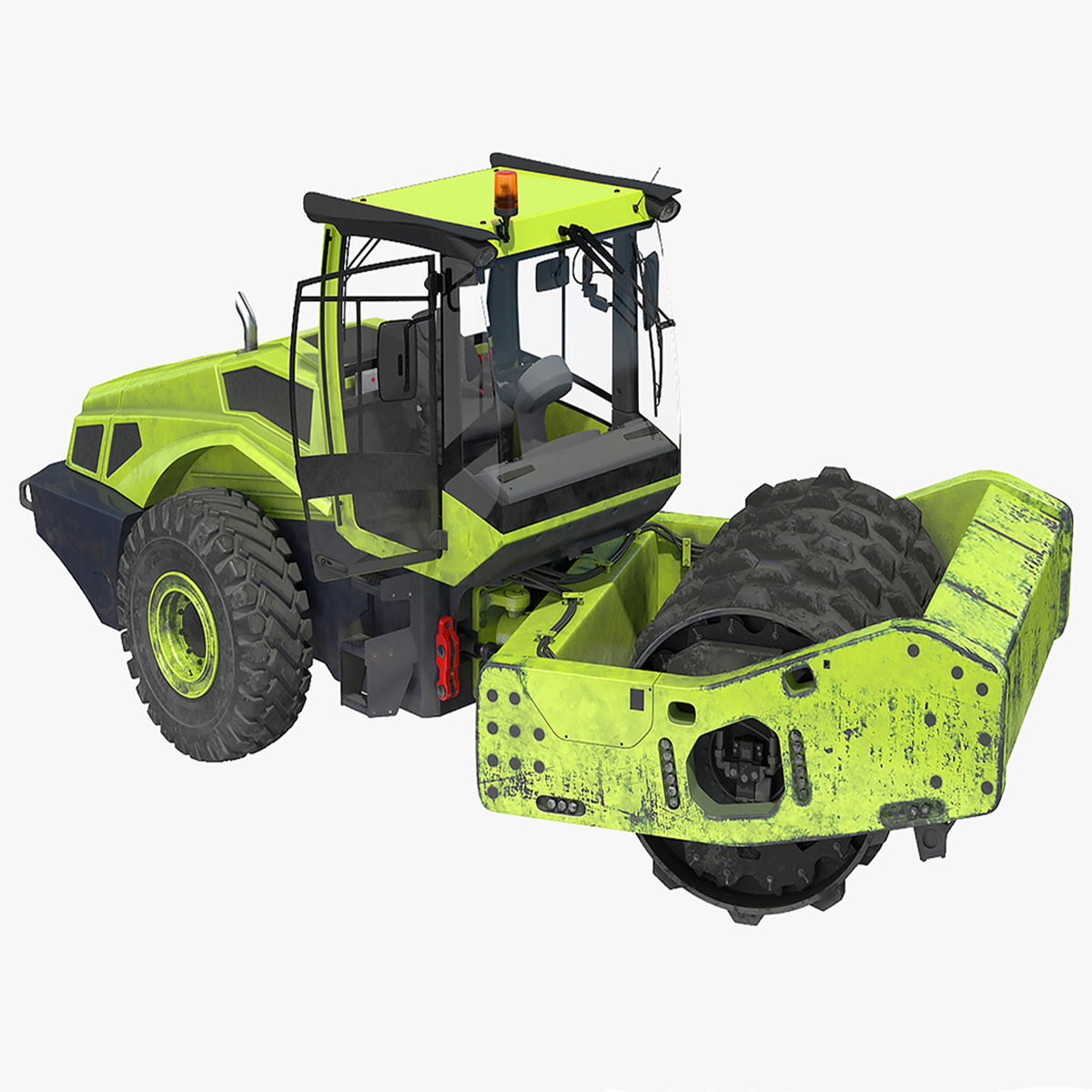 3D Single Drum Compactor Vehicle Dirty Rigged for Maya