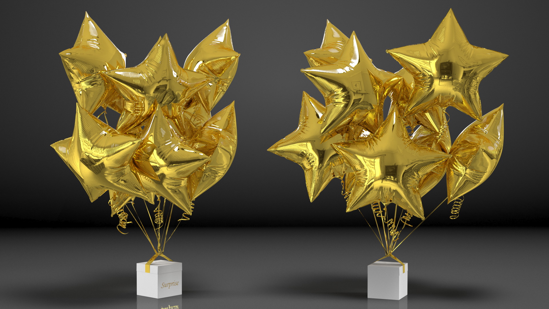 Gold Star Balloon Bouquet with Gift Box 3D model