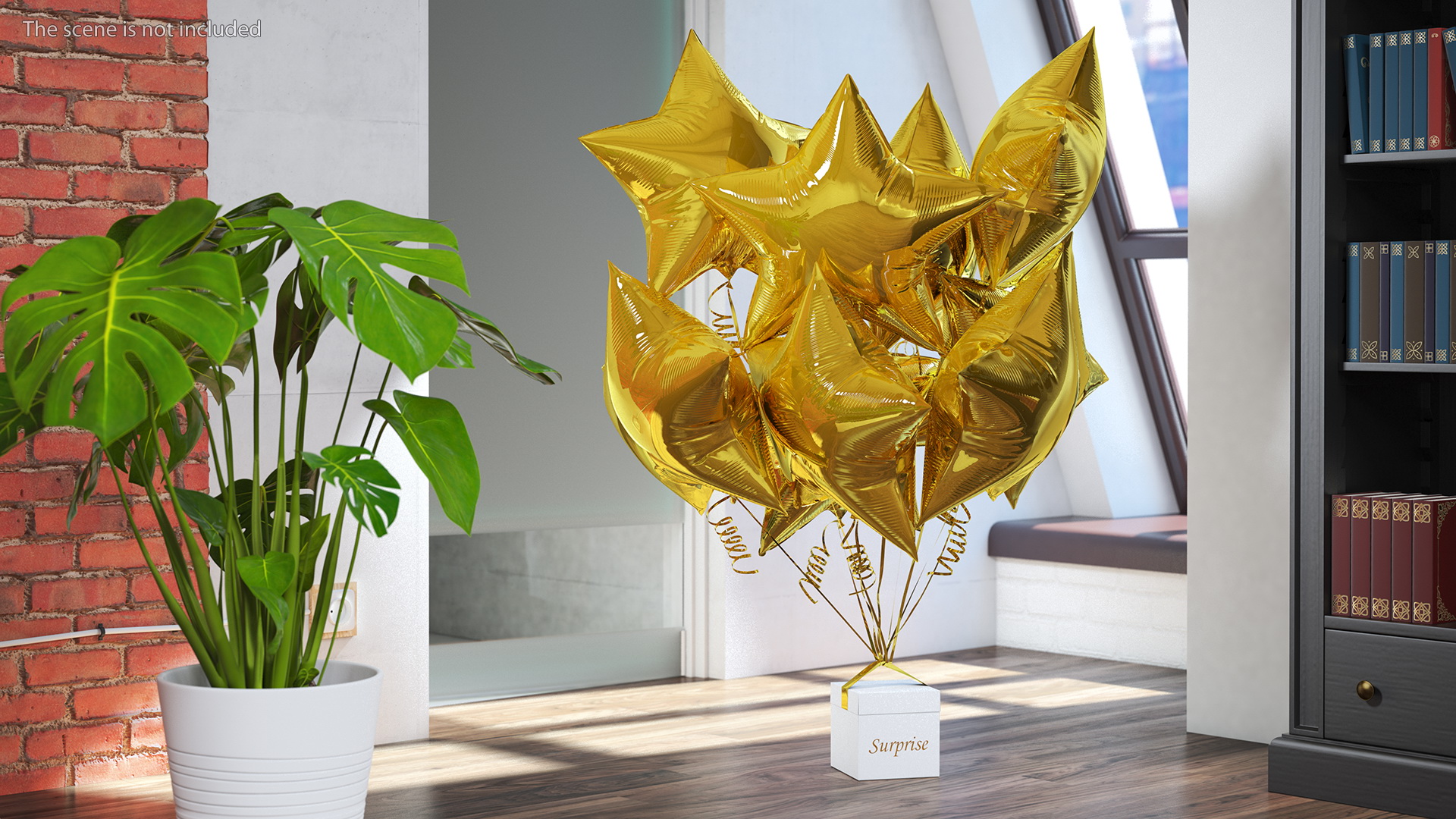 Gold Star Balloon Bouquet with Gift Box 3D model