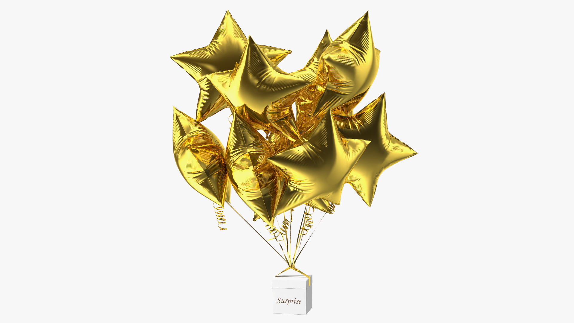 Gold Star Balloon Bouquet with Gift Box 3D model