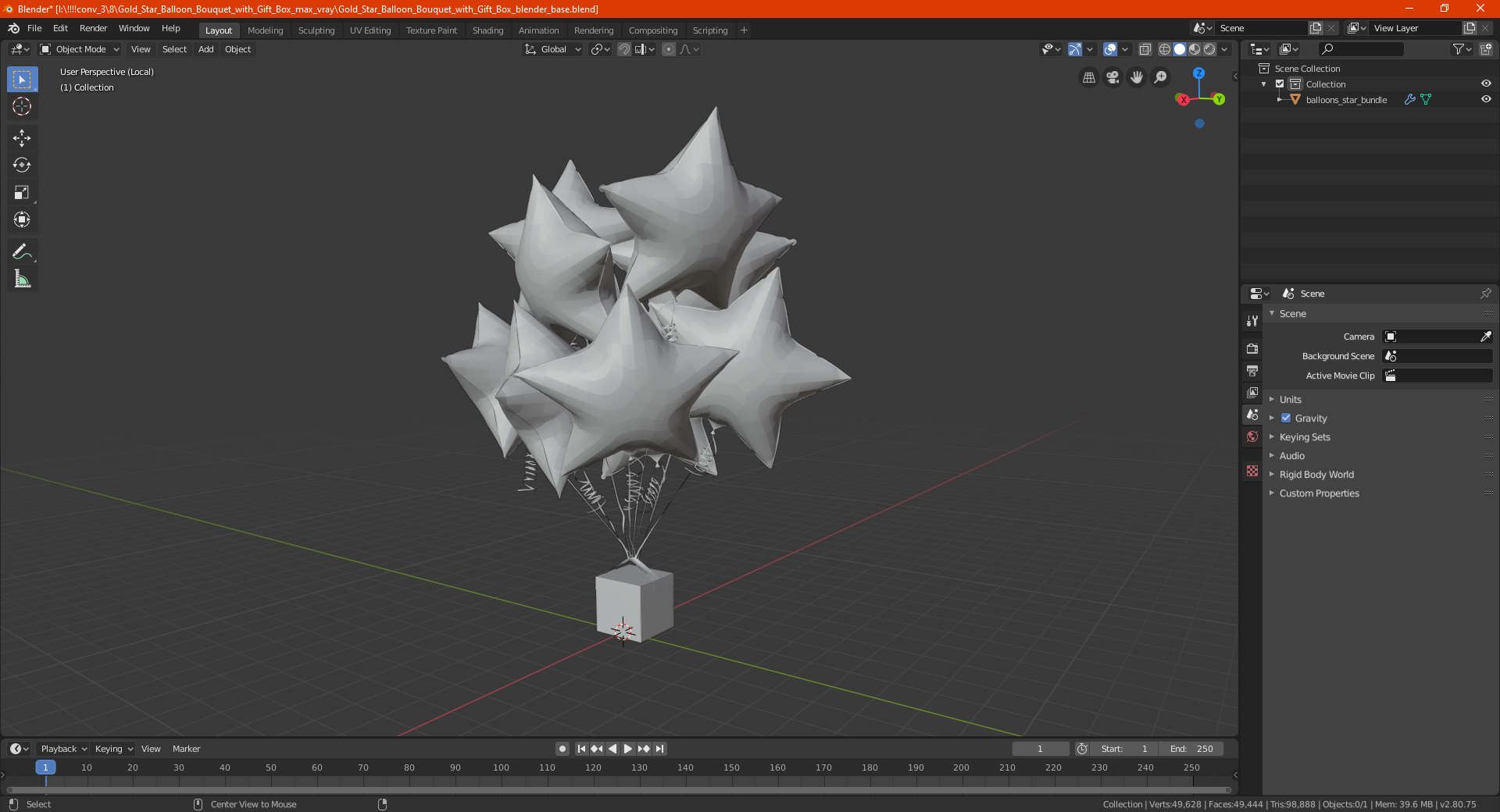 Gold Star Balloon Bouquet with Gift Box 3D model