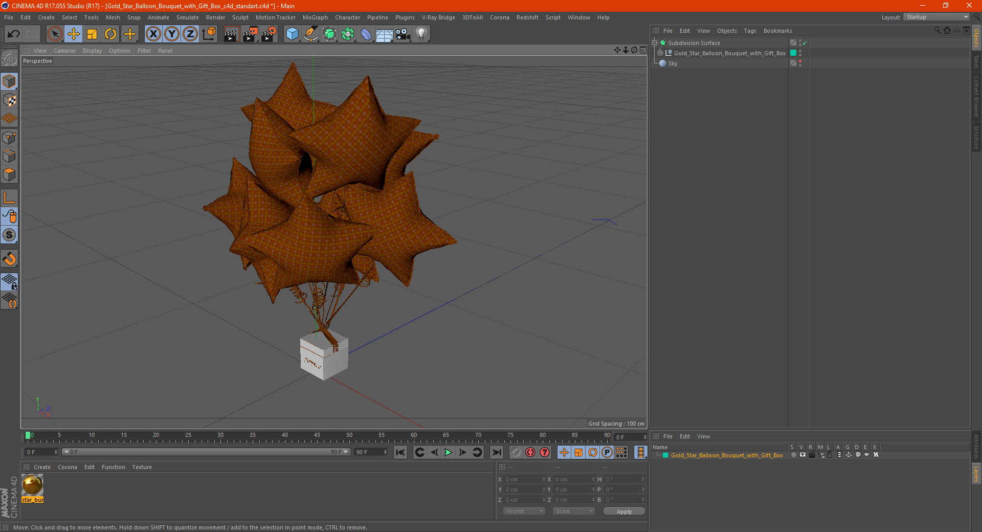 Gold Star Balloon Bouquet with Gift Box 3D model