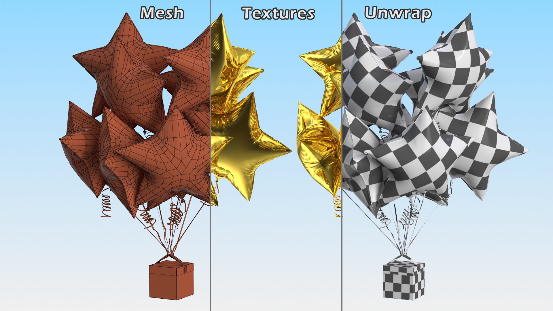 Gold Star Balloon Bouquet with Gift Box 3D model