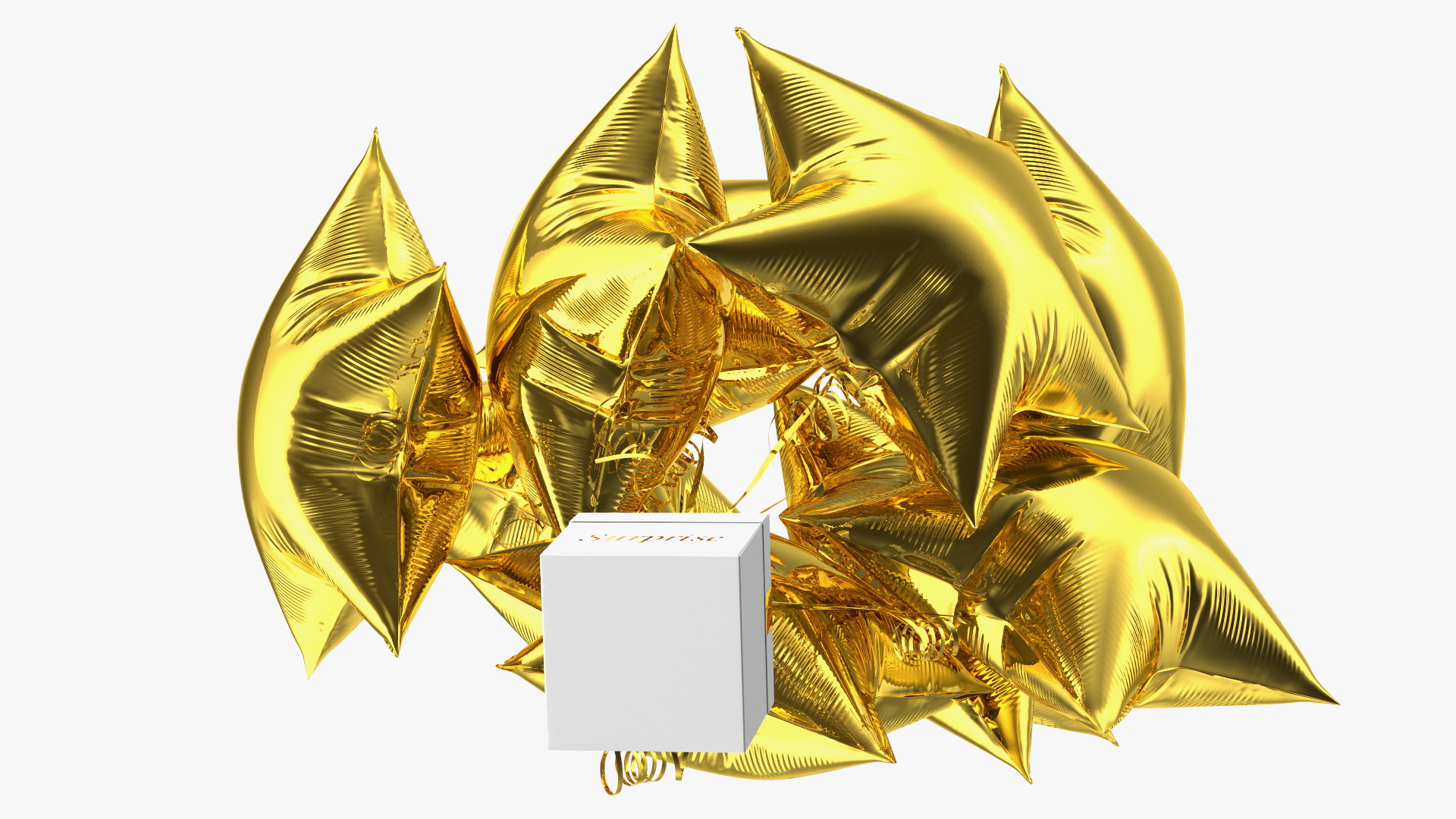 Gold Star Balloon Bouquet with Gift Box 3D model