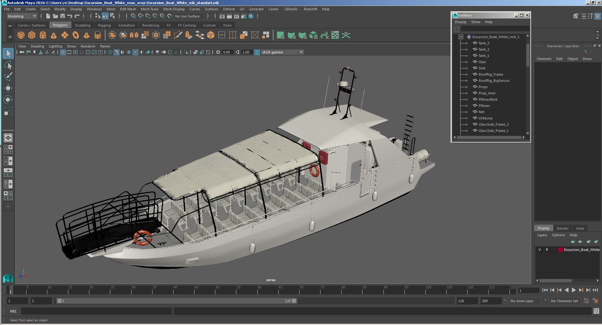 3D model Excursion Boat White