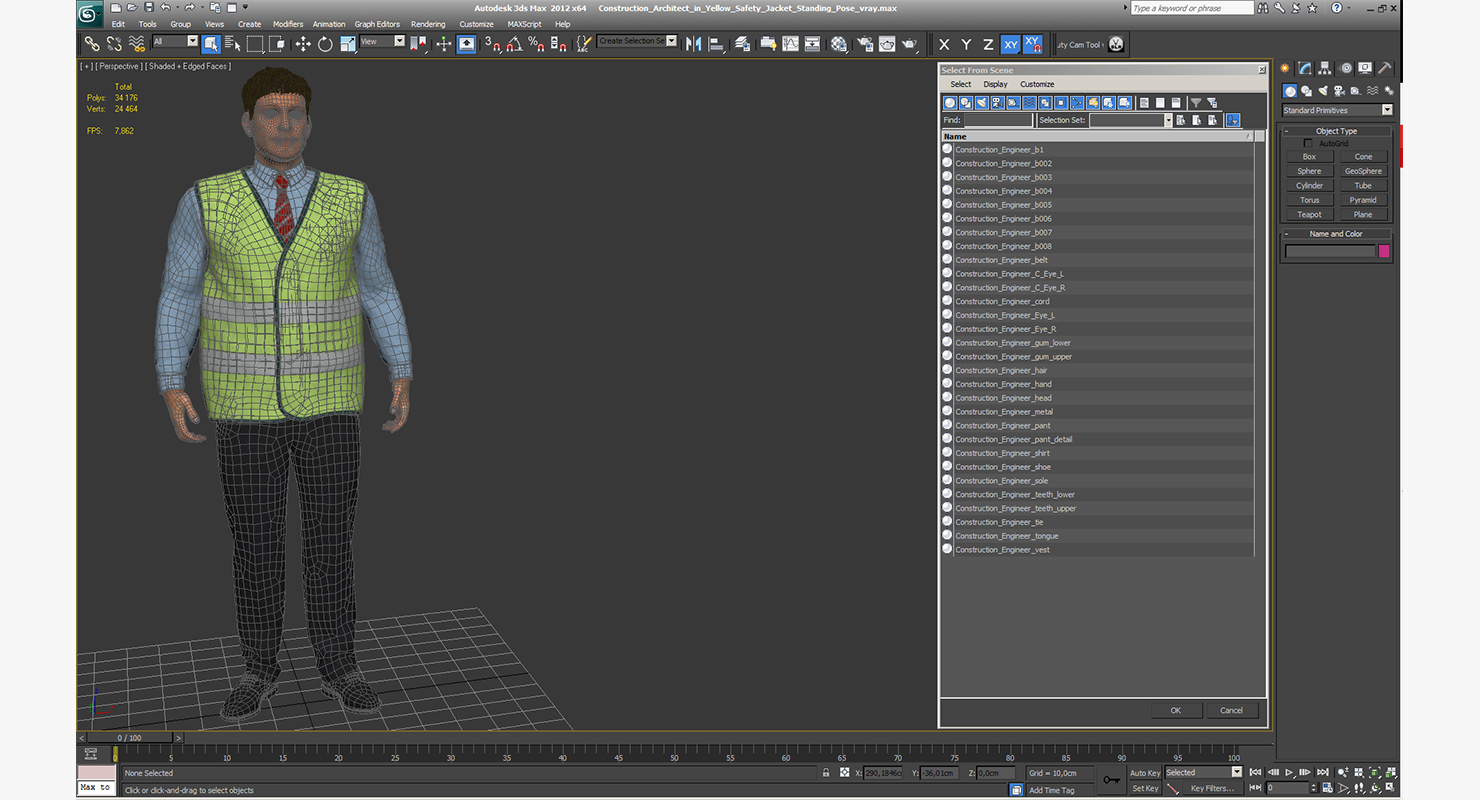 3D model Construction Architect in Yellow Safety Jacket Standing Pose