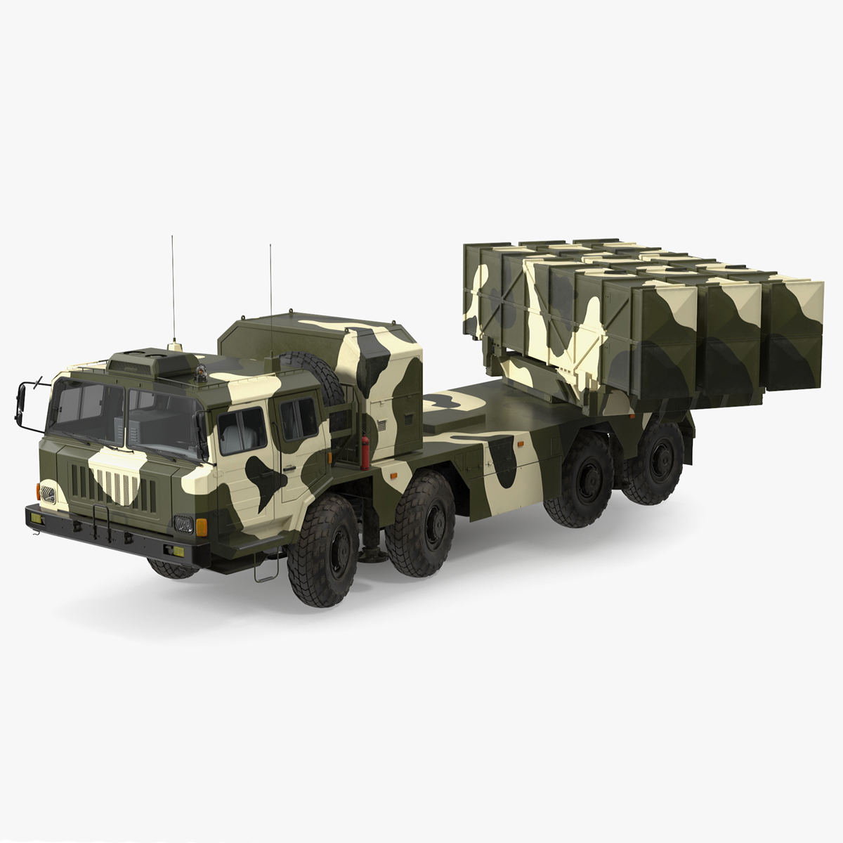 3D Chinese MLRS WS-2D Green Camouflage Rigged for Cinema 4D