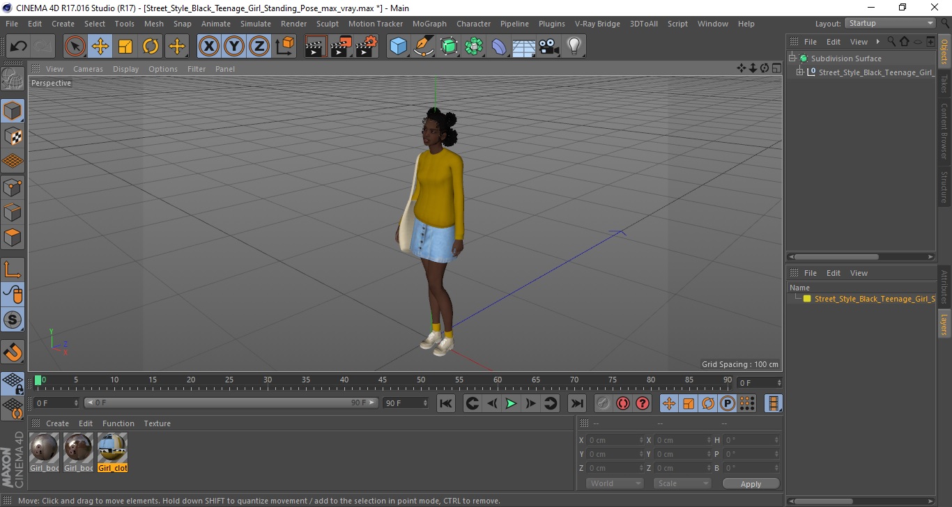 3D model Street Style Black Teenage Girl Standing Pose