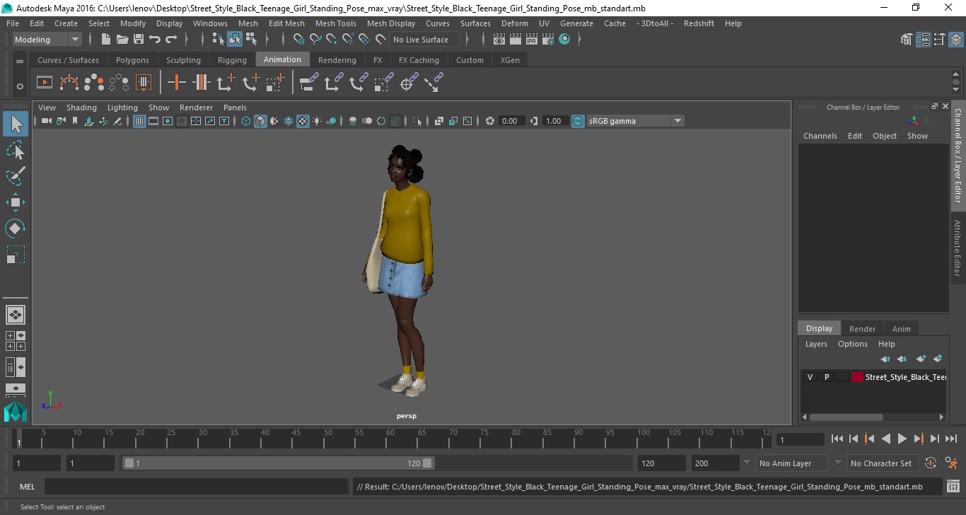 3D model Street Style Black Teenage Girl Standing Pose