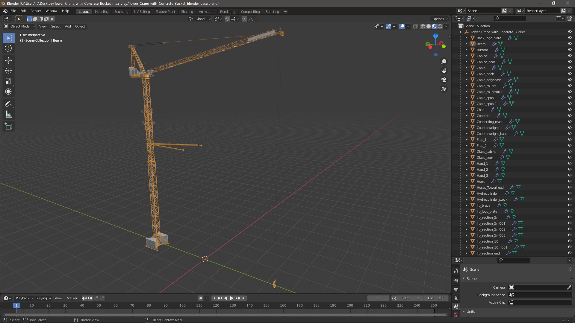 Tower Crane with Concrete Bucket 3D