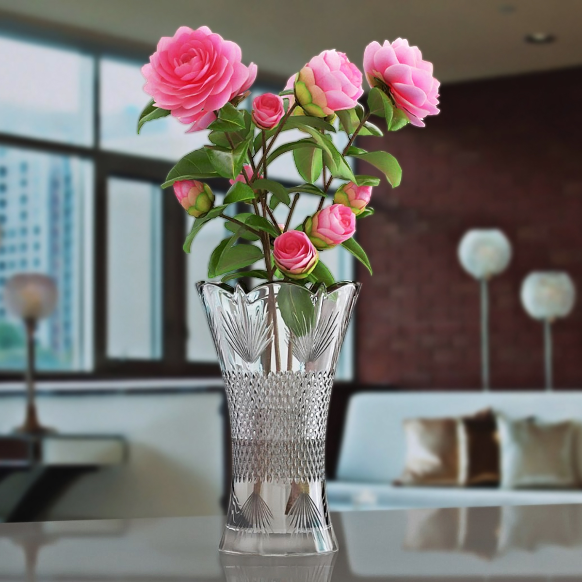 Camellia Pink Bouquet in Vase