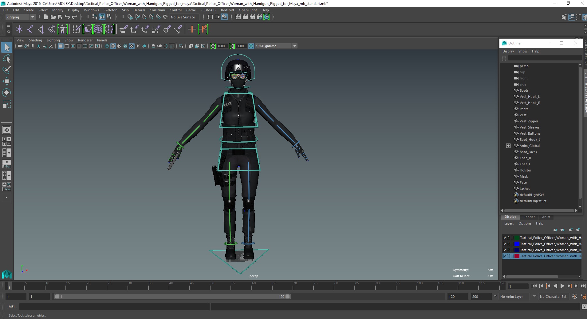 3D Tactical Police Officer Woman with Handgun Rigged for Maya model