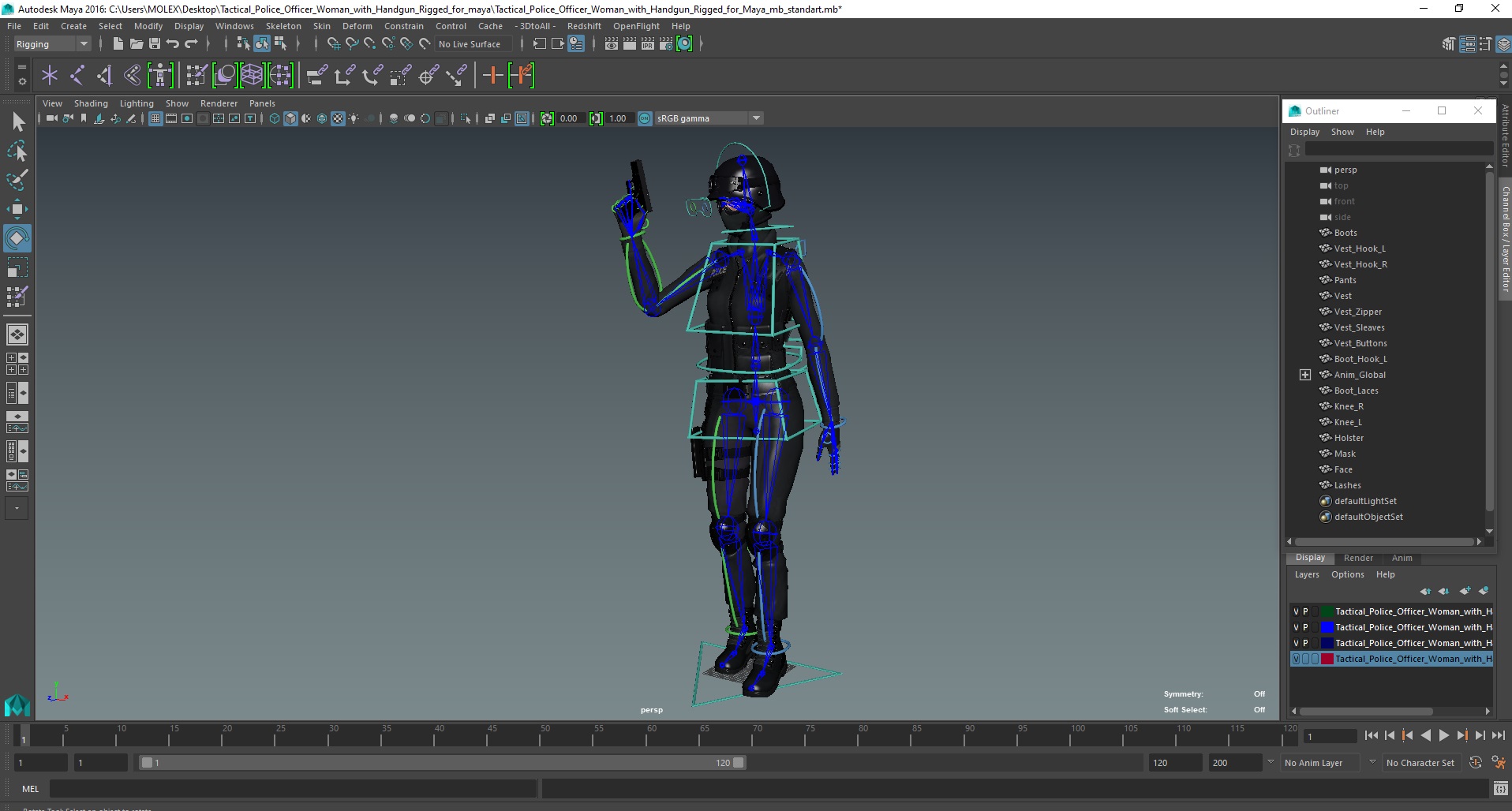 3D Tactical Police Officer Woman with Handgun Rigged for Maya model